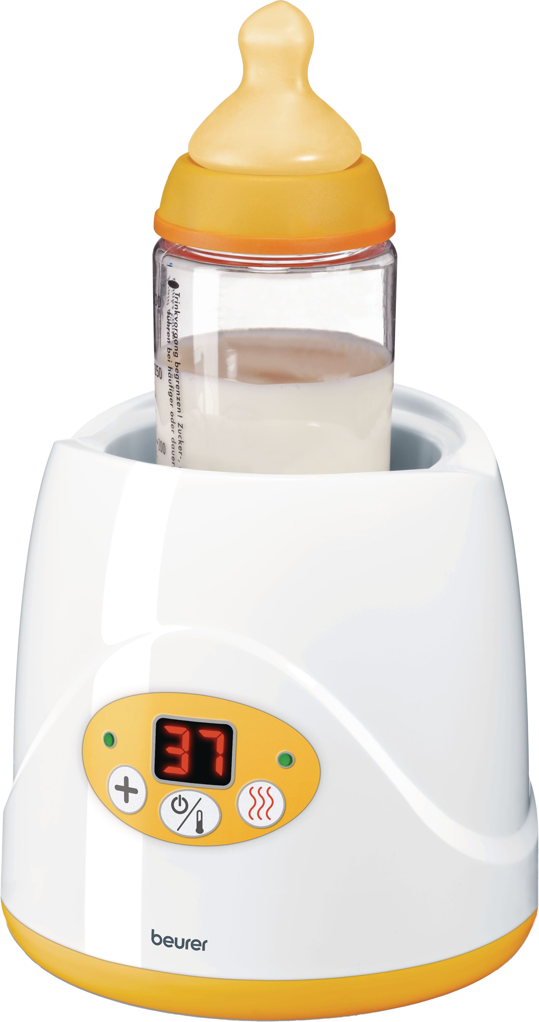 BEURER Babyflaschenwärmer BY 52 Fläschchenwärmer, 2-in-1: Erwärmen & Warmhalten von Babynahrung, Geeignet für alle handelsüblichen Fläschchen und Gläschen gelb|weiß