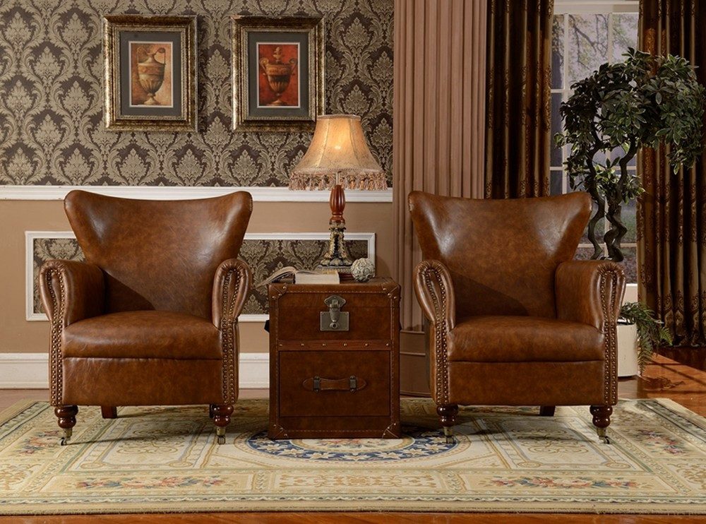 JVmoebel Chesterfield-Sessel Echtleder Sessel Braun – Klassischer Einsitzer mit Wellenunterfederung (Packung, Relaxsessel), Made in Europa