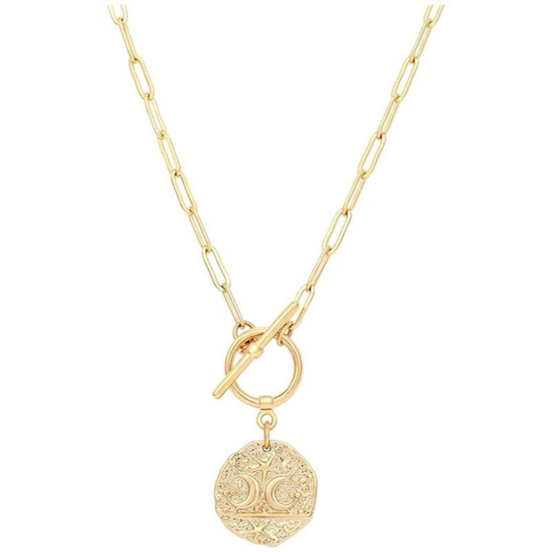 Mmgoqqt Kette mit Anhänger »Mond und Stern Medaillon Anhänger Halskette  Gold Oval Link«