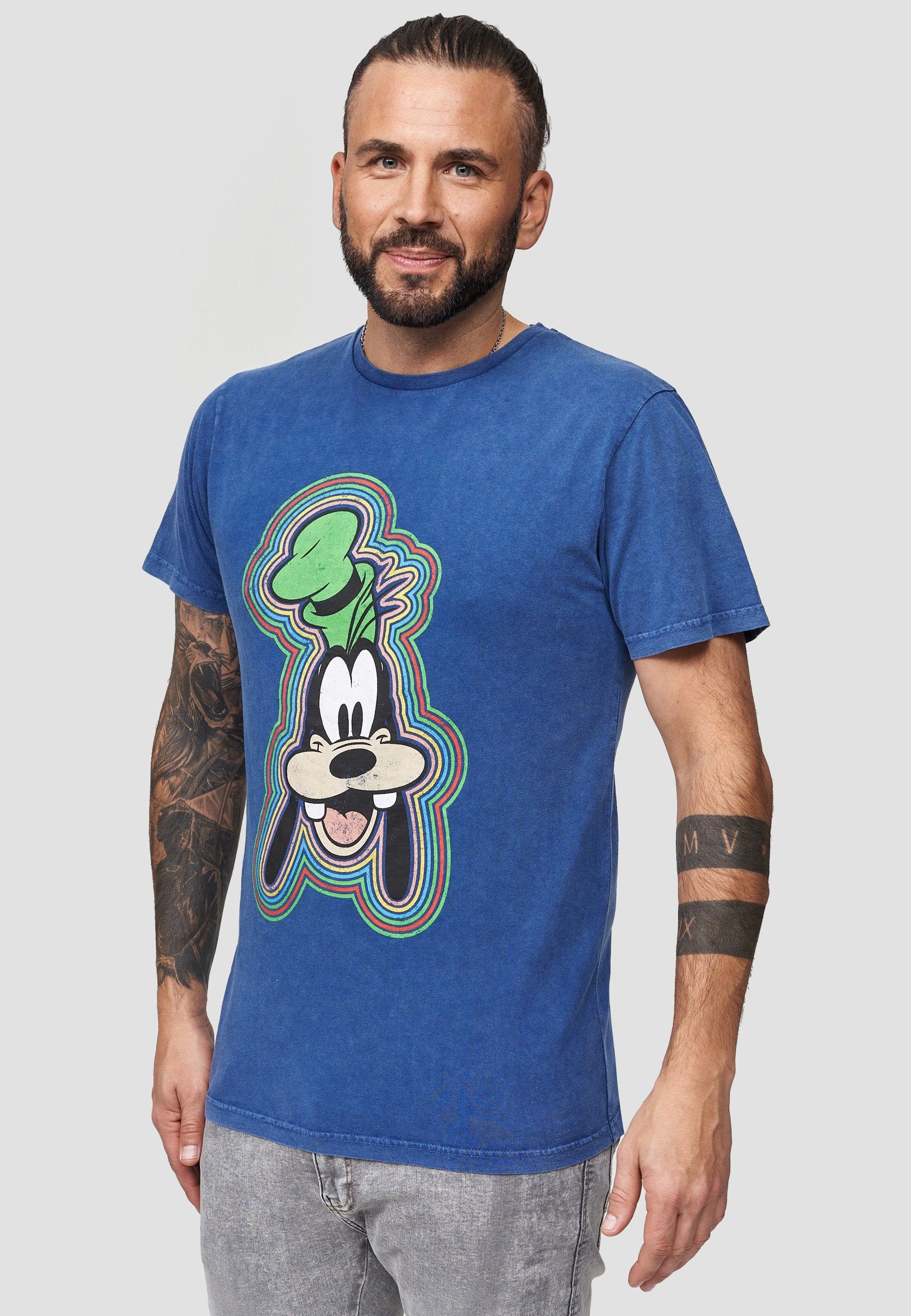 Recovered T-Shirt Disney Goofy Outline zertifizierte GOTS Blau Bio-Baumwolle
