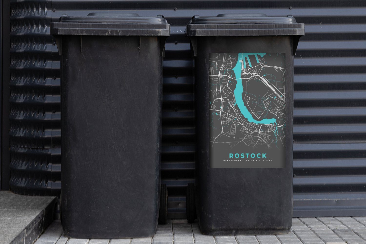 - Sticker, Karte St), MuchoWow Container, Mülleimer-aufkleber, - Mülltonne, Deutschland (1 - Blau Abfalbehälter Wandsticker Rostock