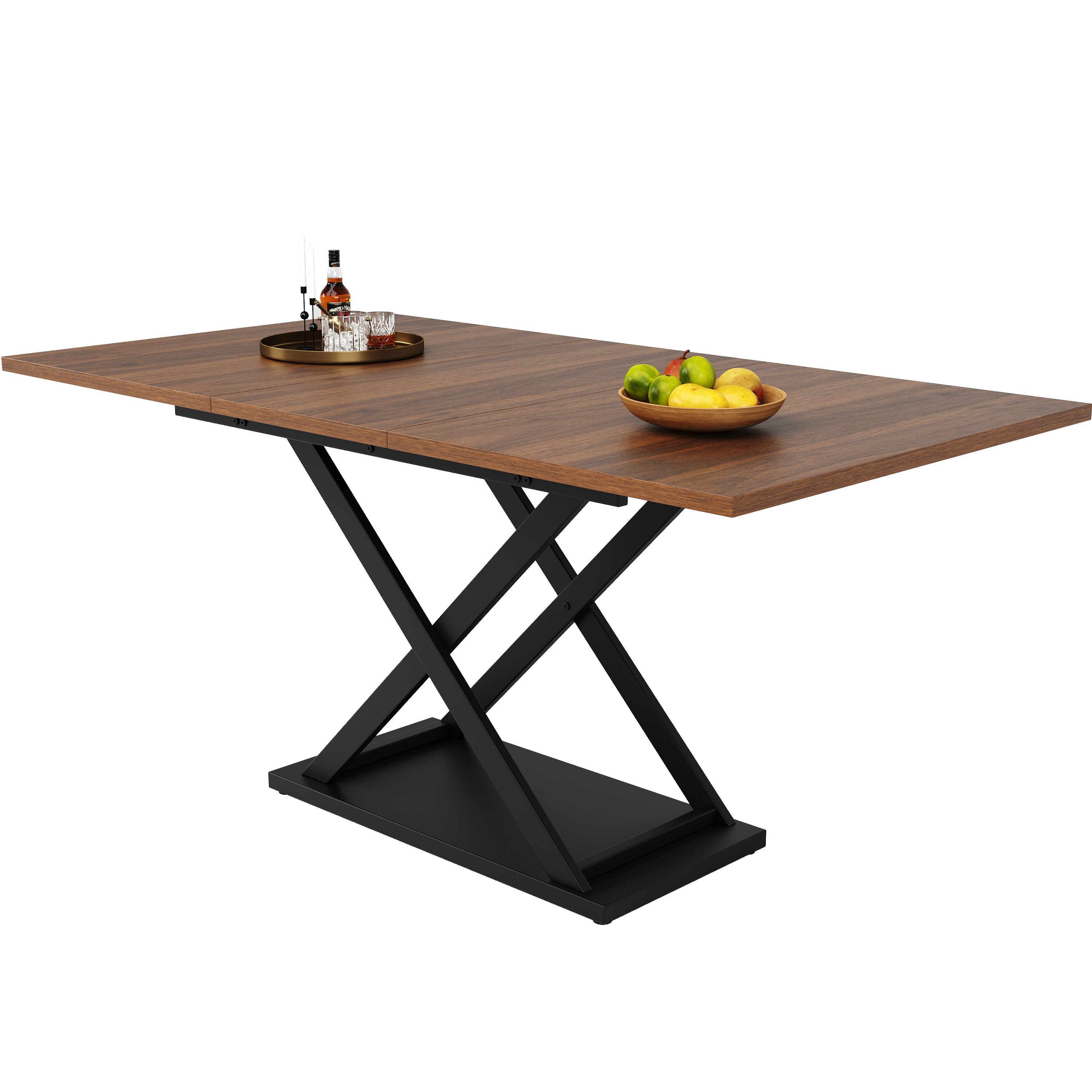 Flieks Esstisch (1-St., erweiterbar 120-160×80cm Tischplatte, für 4-8 Personen), ausziehbar Küchentisch rechteckig Schreibtisch, Eisenbeine