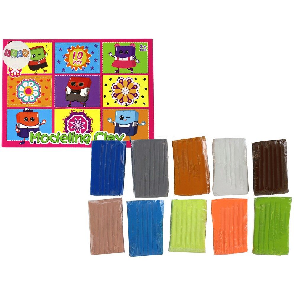 LEAN TOYS Knete Modelliermasse Kreativset Bastelspaß (Spar-Set, 10-tlg), 10 Farben, mischbar, CE-geprüft nach EN71