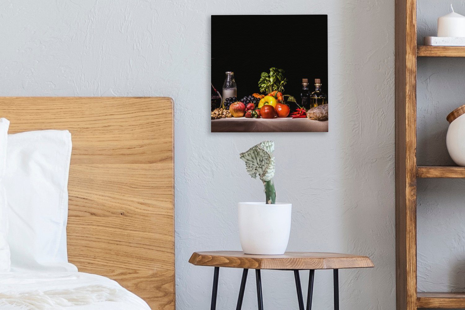 OneMillionCanvasses® - Leinwandbild Stilleben - Leinwand Wohnzimmer - für Schwarz, Essen Bilder Trinken Schlafzimmer - (1 St), Obst