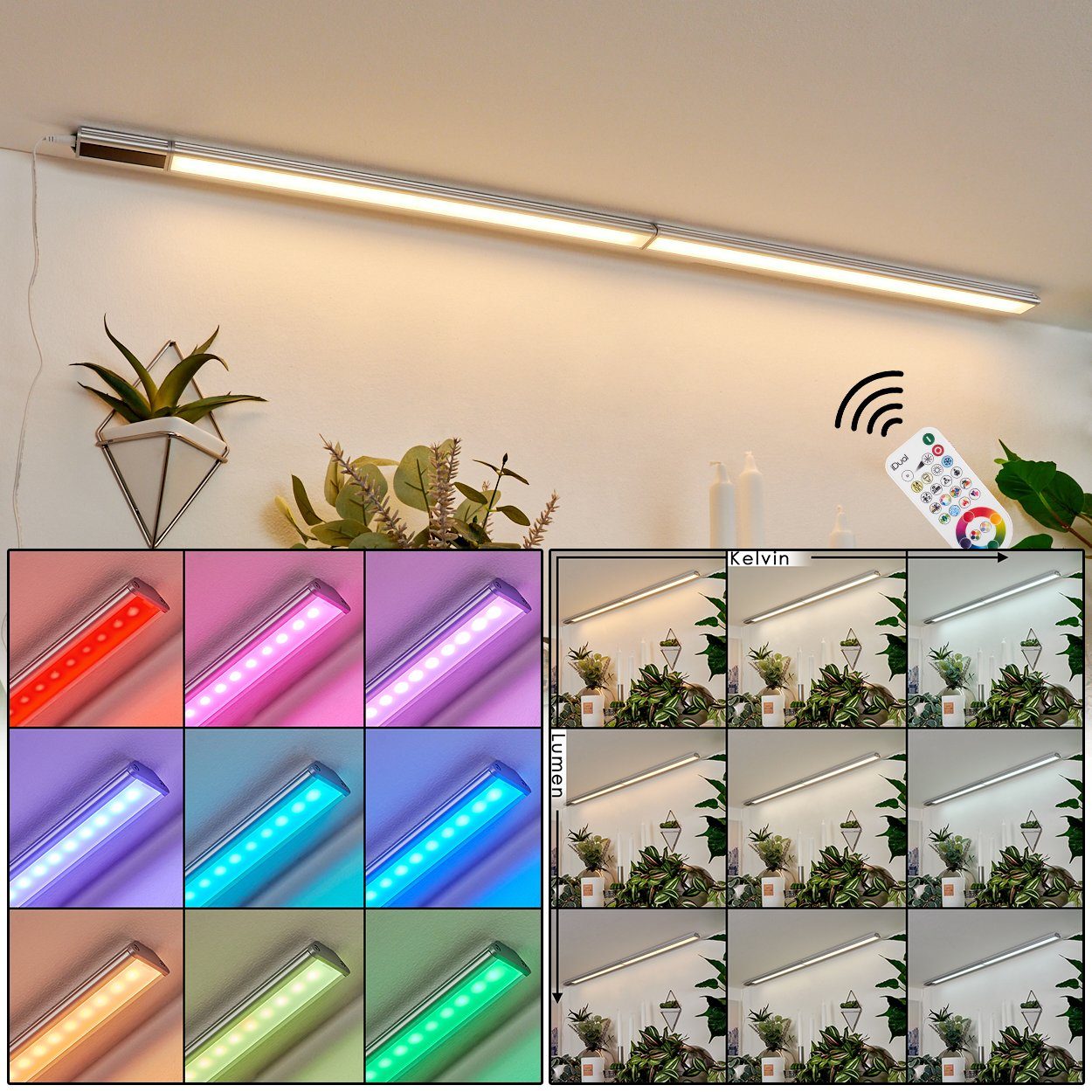 hofstein Wandleuchte »Stebline« Unterbau Lichtleiste (98,5cm) mit Fernbedienung, 2200 Kelvin, Schrankbeleuchtung, 900 Lumen, RGB Farbwechsler