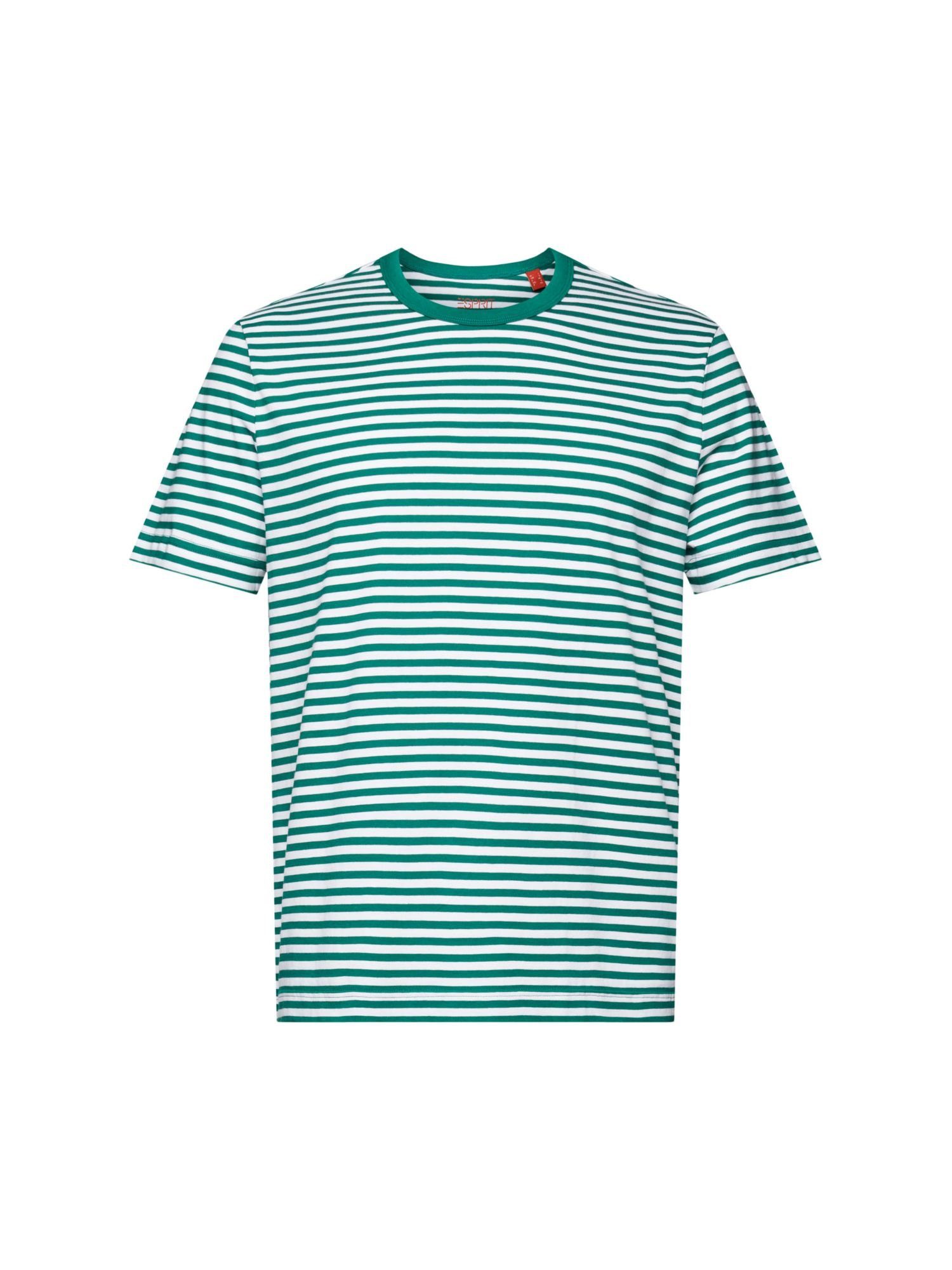 Esprit Gestreiftes T-Shirt GREEN Baumwolle % T-Shirt, (1-tlg) Jersey DARK 100