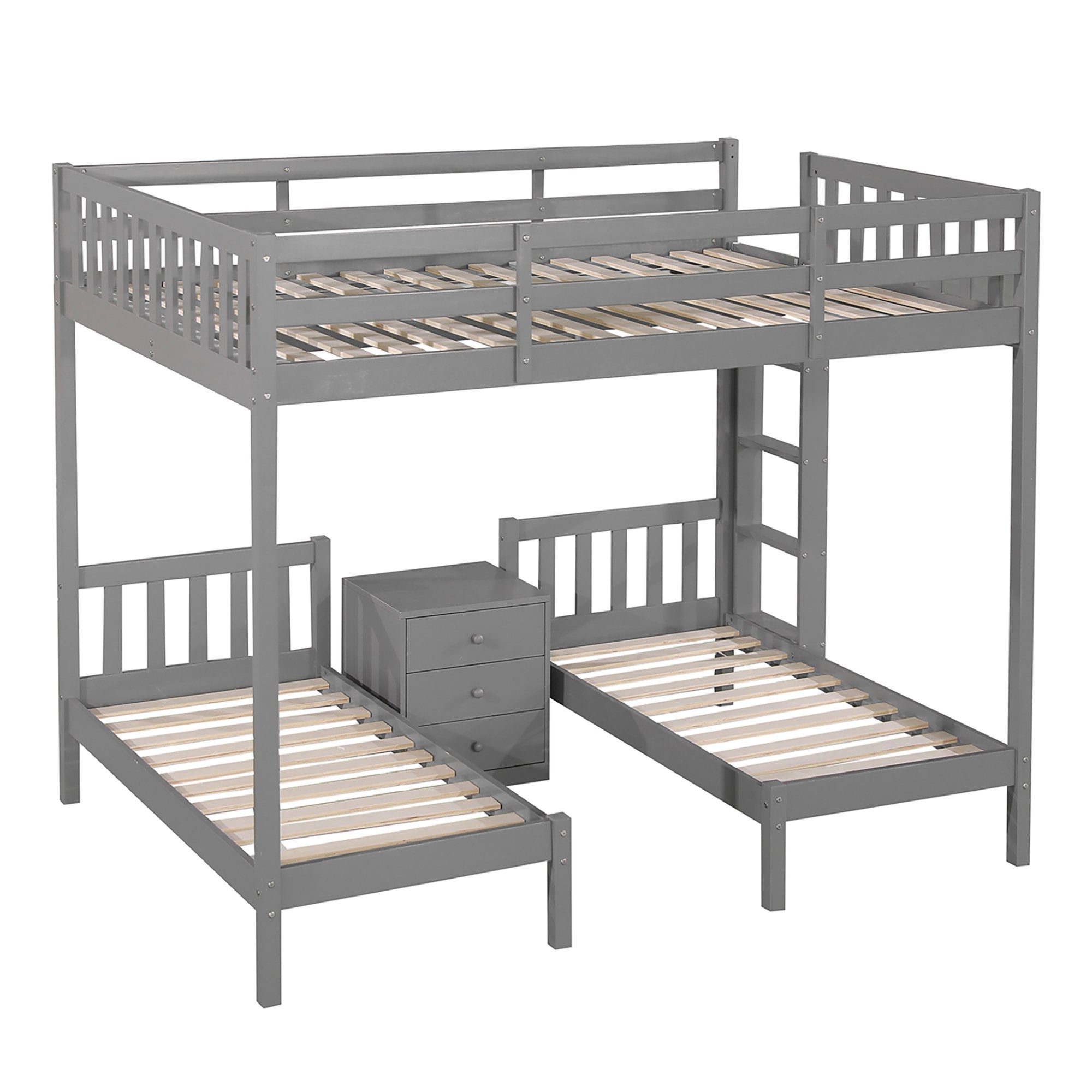 REDOM Bett Kinderbett, (mit 70 Matratze Nachttisch, enthalten grau cm 140 cm), 140 Kinderhochbett Über 3-in-1 x 140 nicht x cm 200 x Gästebett, 70