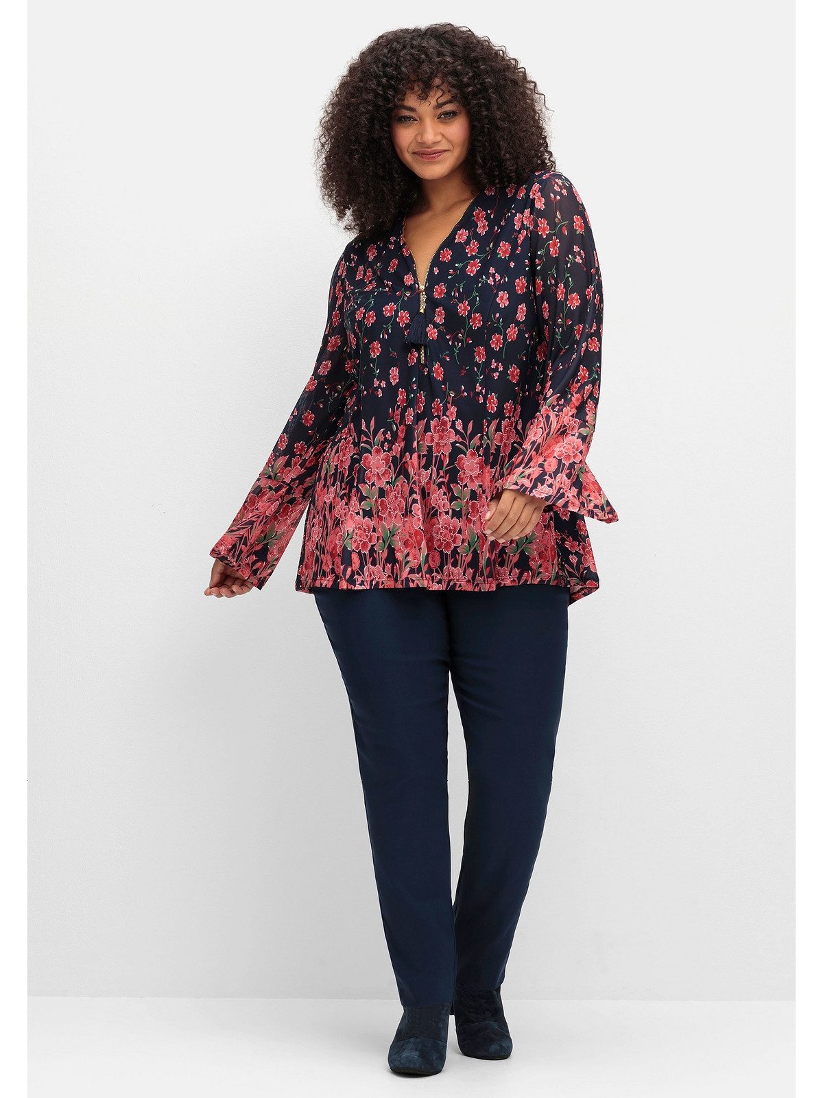 sheego by Joe Browns Tunika Große Größen aus Mesh, gefüttert, mit Trompetenärmeln