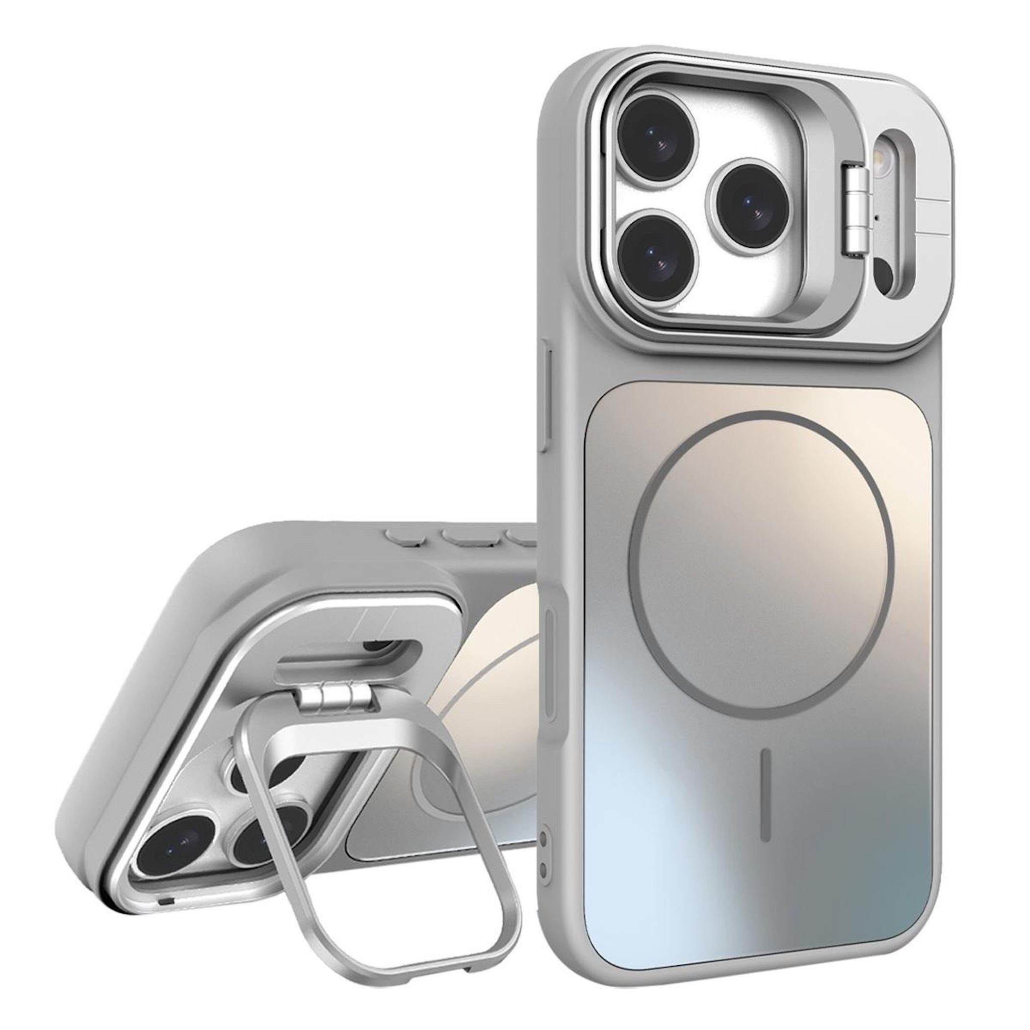 Wigento Handyhülle Für Apple iPhone 17 Pro AG Frosted TPU MagSafe Hülle mit Stand Silber, MagSafe, Kameraschutz, Standfunktion