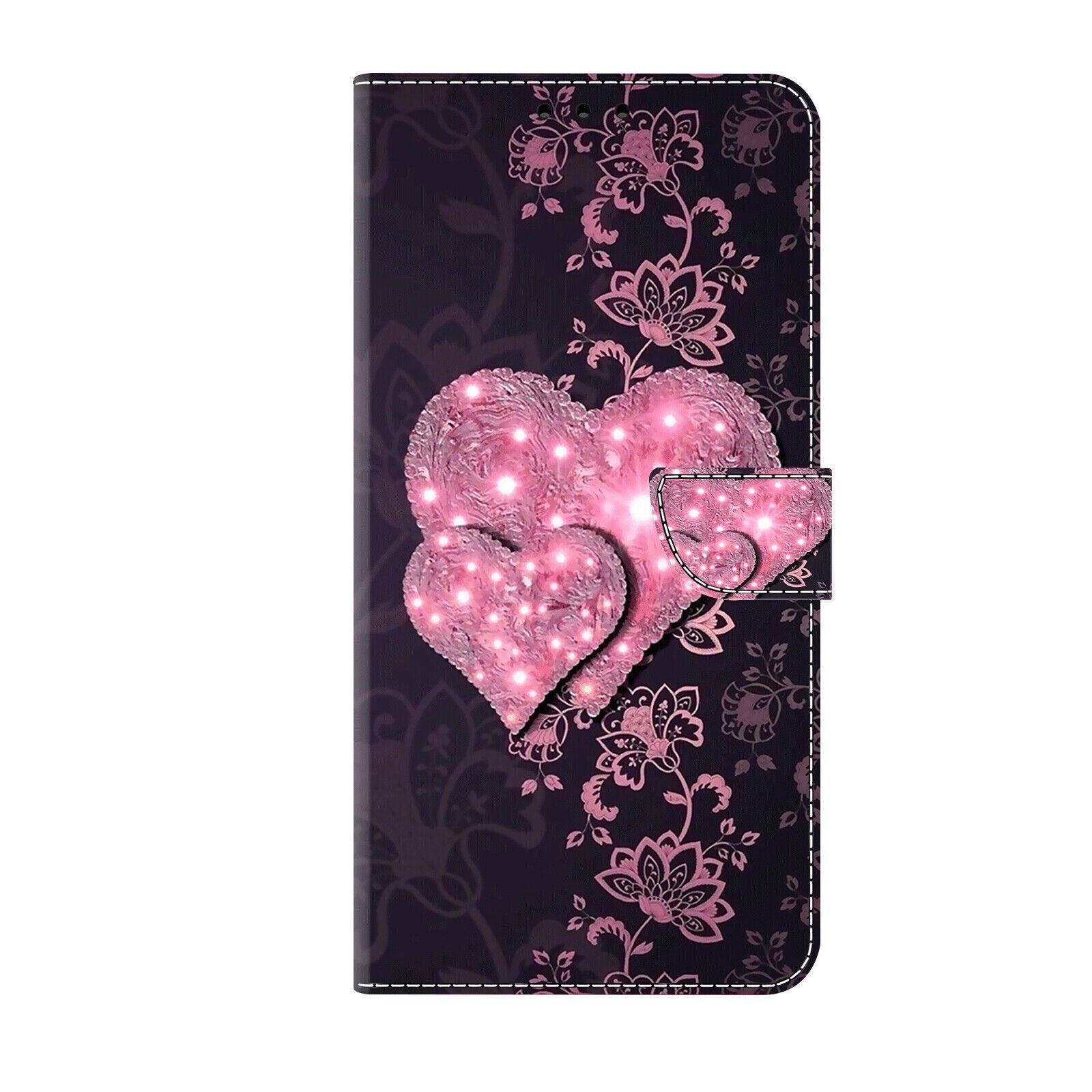 CLM-Tech Handytasche für Samsung Galaxy A54 5G Hülle aus Kunstleder Klapphülle (schwarz rosa Herzen, Handyhülle Wallet Flip Case Cover Etui), Schutzhülle mit Standfunktion, Kartenfächer und Magnetverschluss