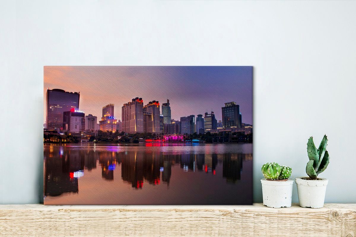 chinesischen Aufhängefertig, Sonnenuntergang in Wanddeko, 30x20 Nanning, St), Leinwandbilder, der cm Wandbild (1 OneMillionCanvasses® Stadt Leinwandbild