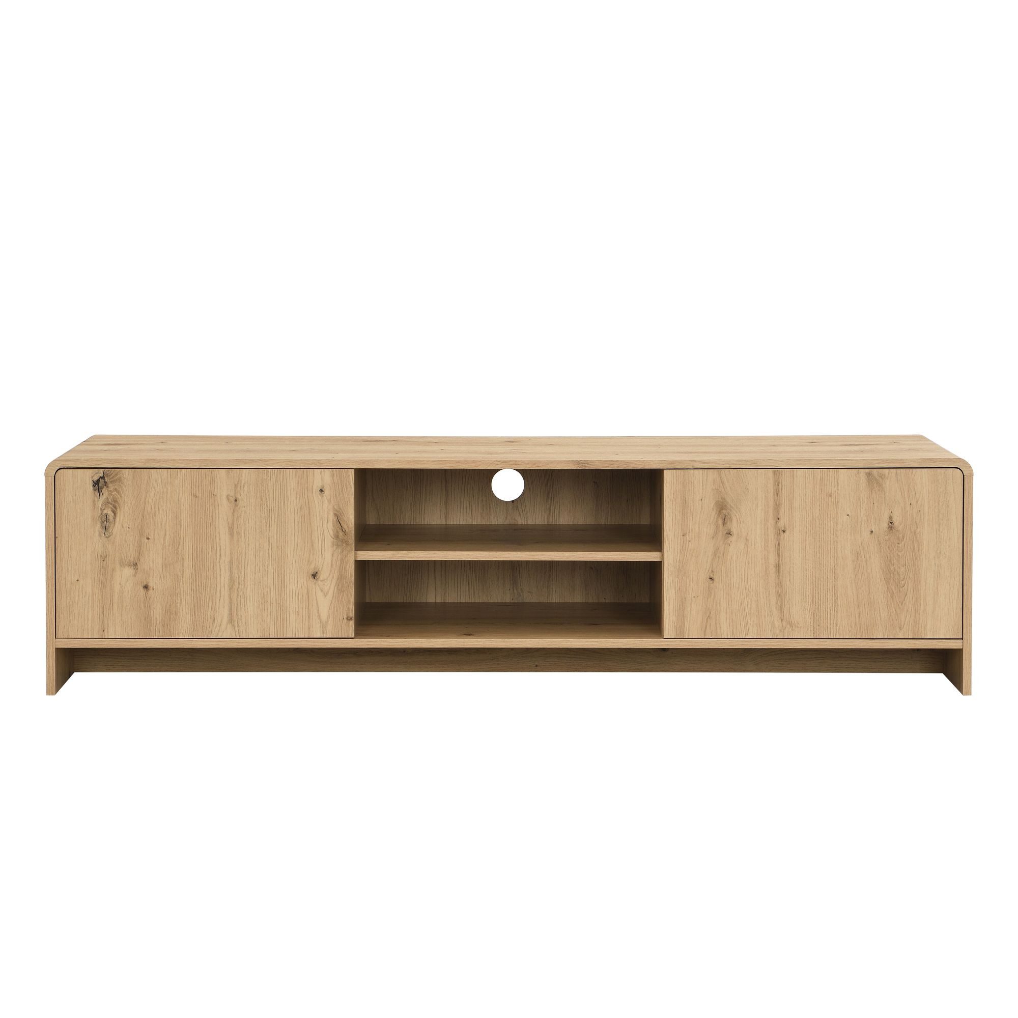 Wohnling Lowboard WL7.642 TV Board Fernsehschrank TV Kommode in Eiche Dekor 155cm (Praktisches Phonomöbel mit Kabeldurchlass), Viel Stauraum dank zwei nützlicher Türfächer