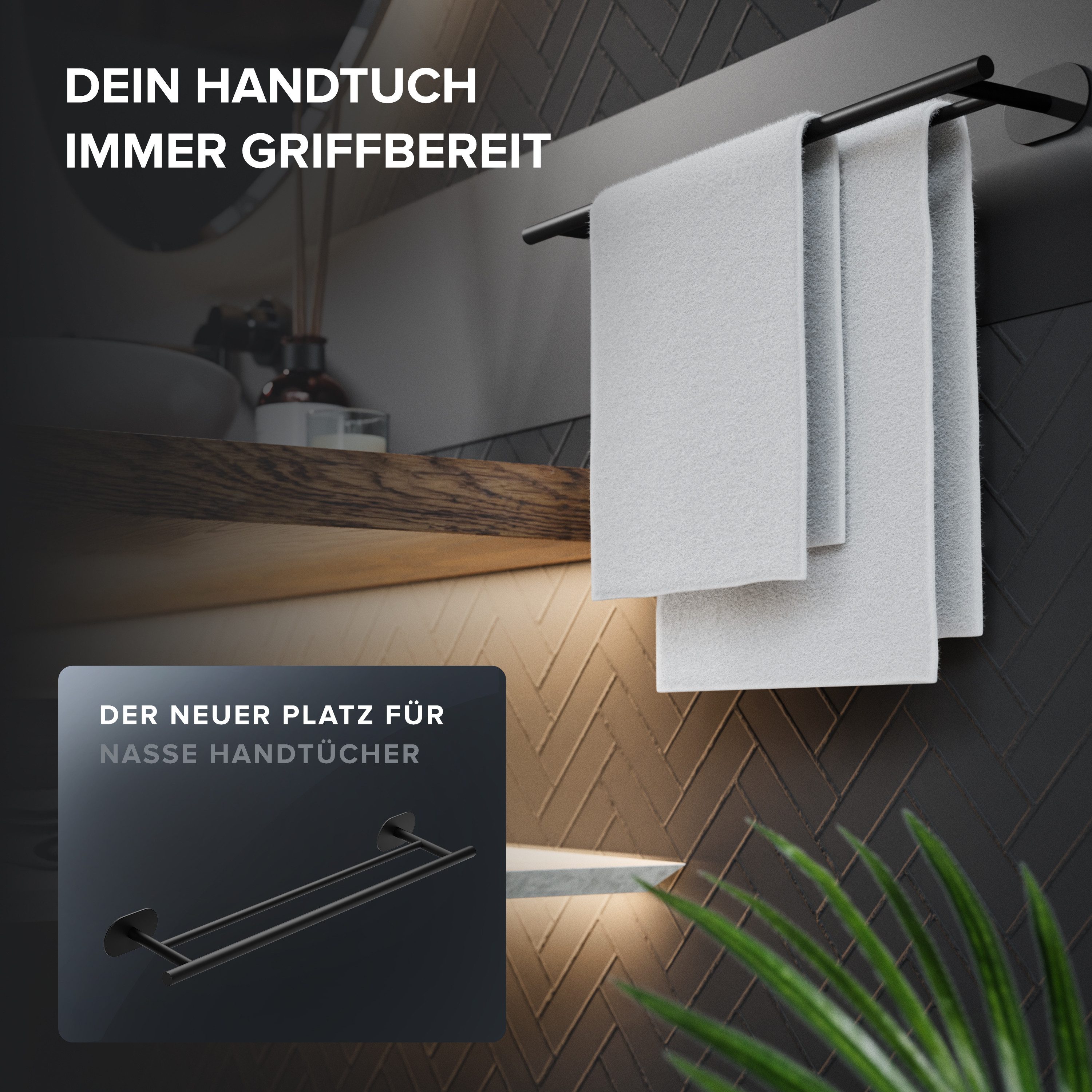 ovimar Handtuchstange Mosken, aus Edelstahl in Schwarz zur Zum Kleben günstig online kaufen