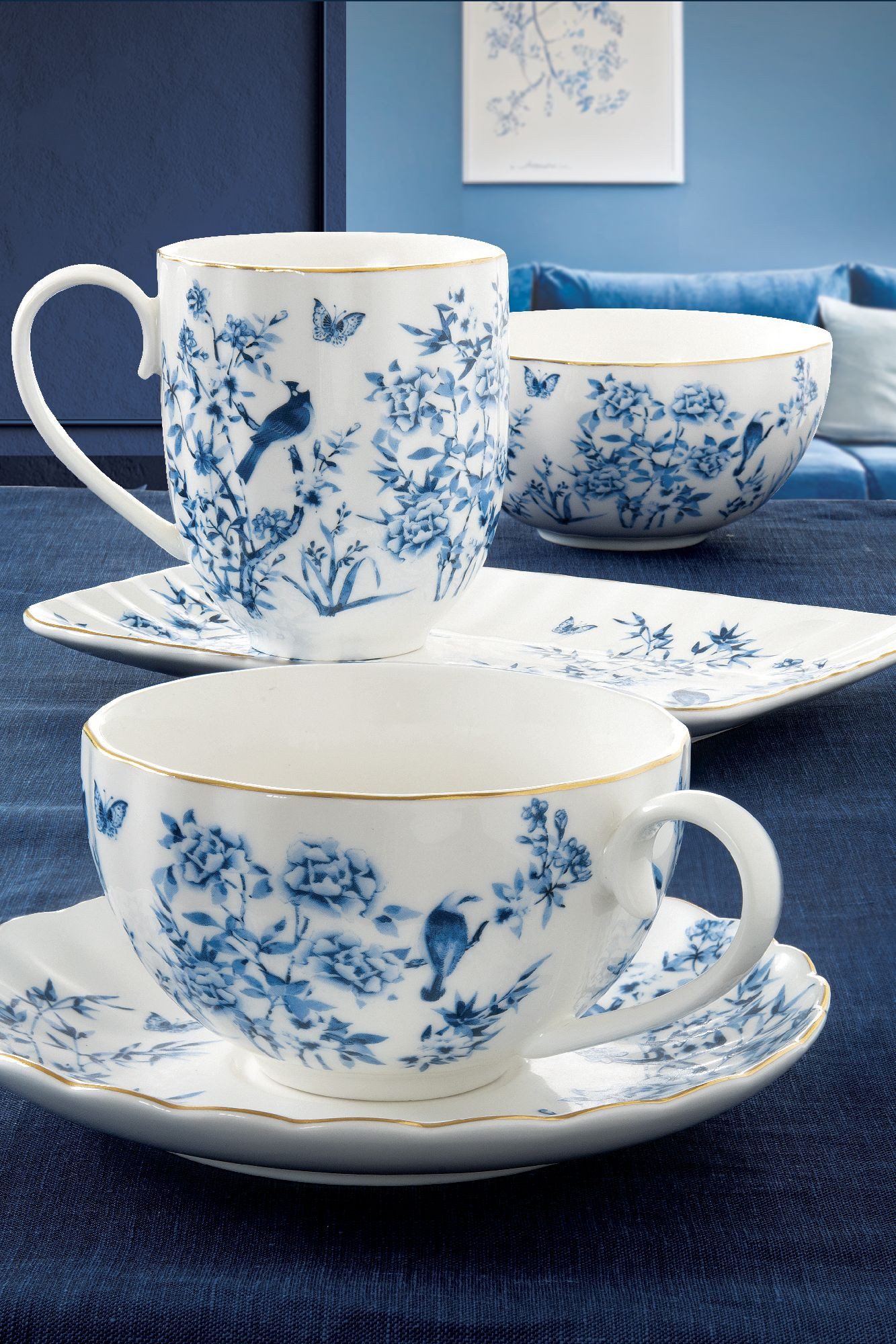 EasyLife Tasse Paradise Garden, Porzellan, Handwäsche empfohlen, Mehrfarbig, Blumen und Vogel, H: 10cm