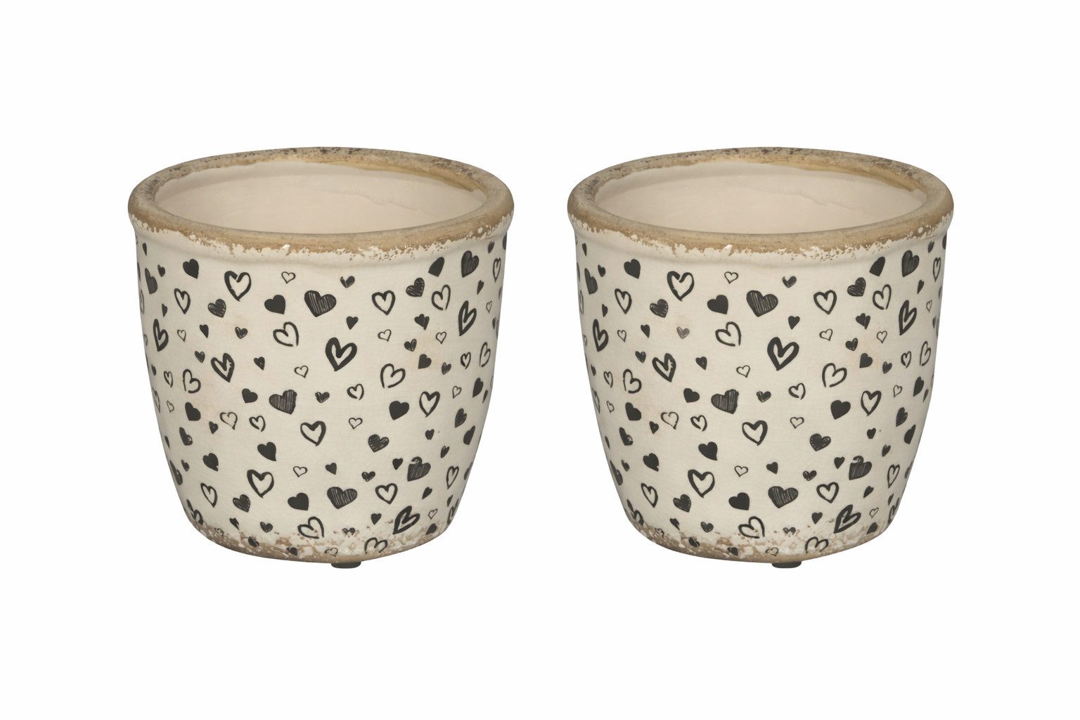 finehomegarden Blumentopf Topf Herzen Weiß-Schwarz 2erSet Ø14cm H13cm Moderner Pflanztopf (Set, 2 St., 2tlg), aus Steinzeug Dekorativer Übertopf für Zimmerpflanzen & Kräuter
