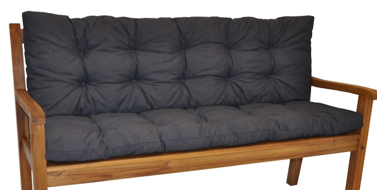 Rattani Bankauflage Kissen / Polster für Gartenbank / Bankkissen 120 cm anthrazit, 2 teiliges Set Sitz und Rückenkissen