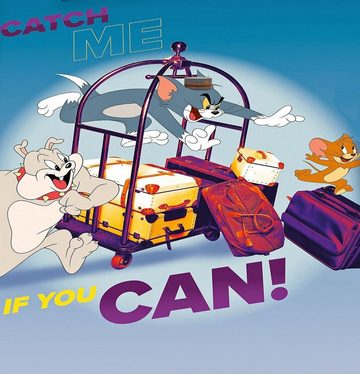 Kinderbettwäsche Tom und Jerry 135x200cm Catch me if you can, Herding, Renforcé, 2 teilig, TOM AND JERRY, Blau, Knopfleiste, Baumwolle