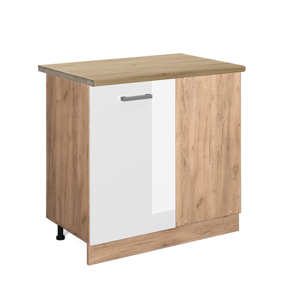 Vicco Eckunterschrank R-Line, Weiß Hochglanz/Goldkraft Eiche, günstig online kaufen