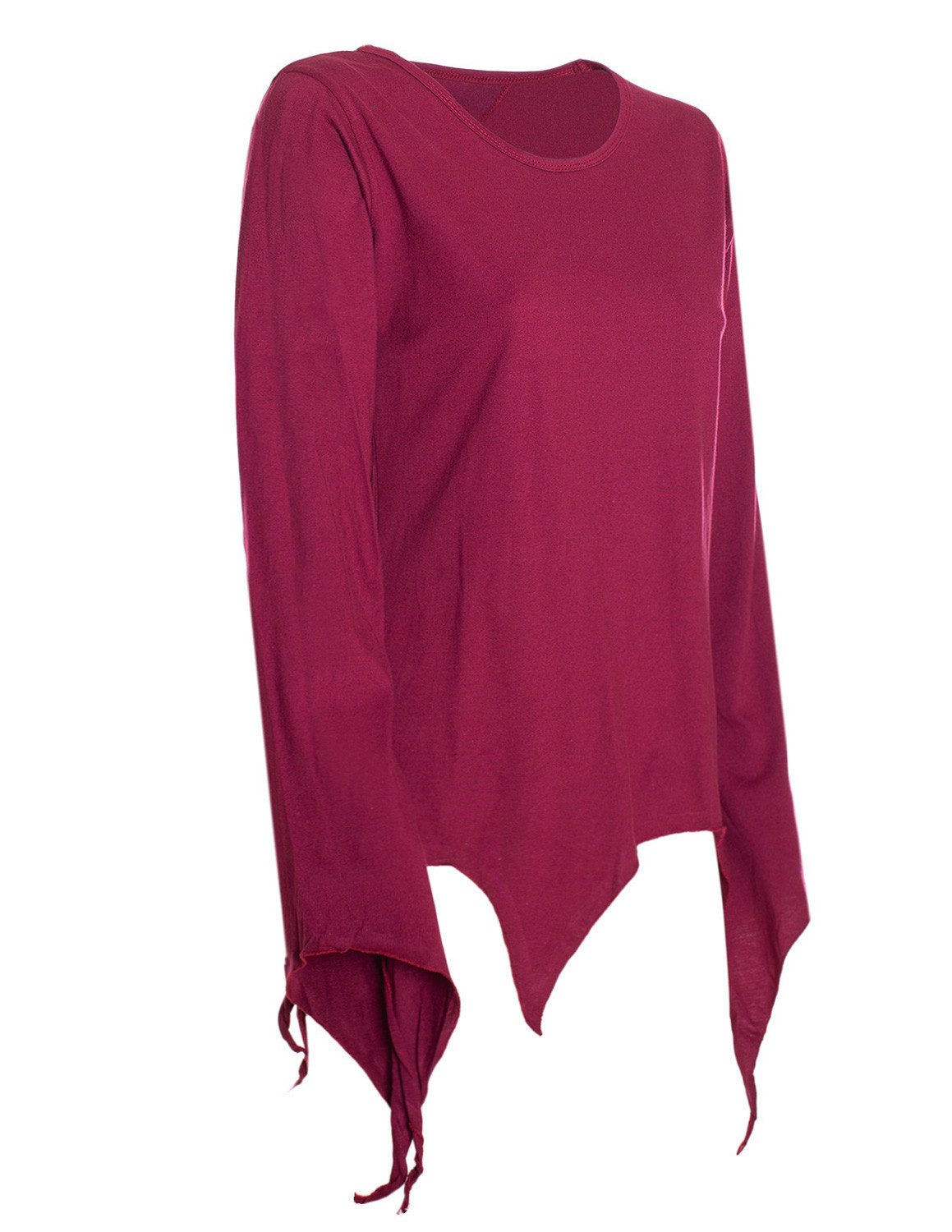 Vishes Zipfelshirt Damen Langarm Shirt Rundausschnitt Zipfelsaum Jersey Alternative Mode, Boho, Hippie, Ethno, Festival