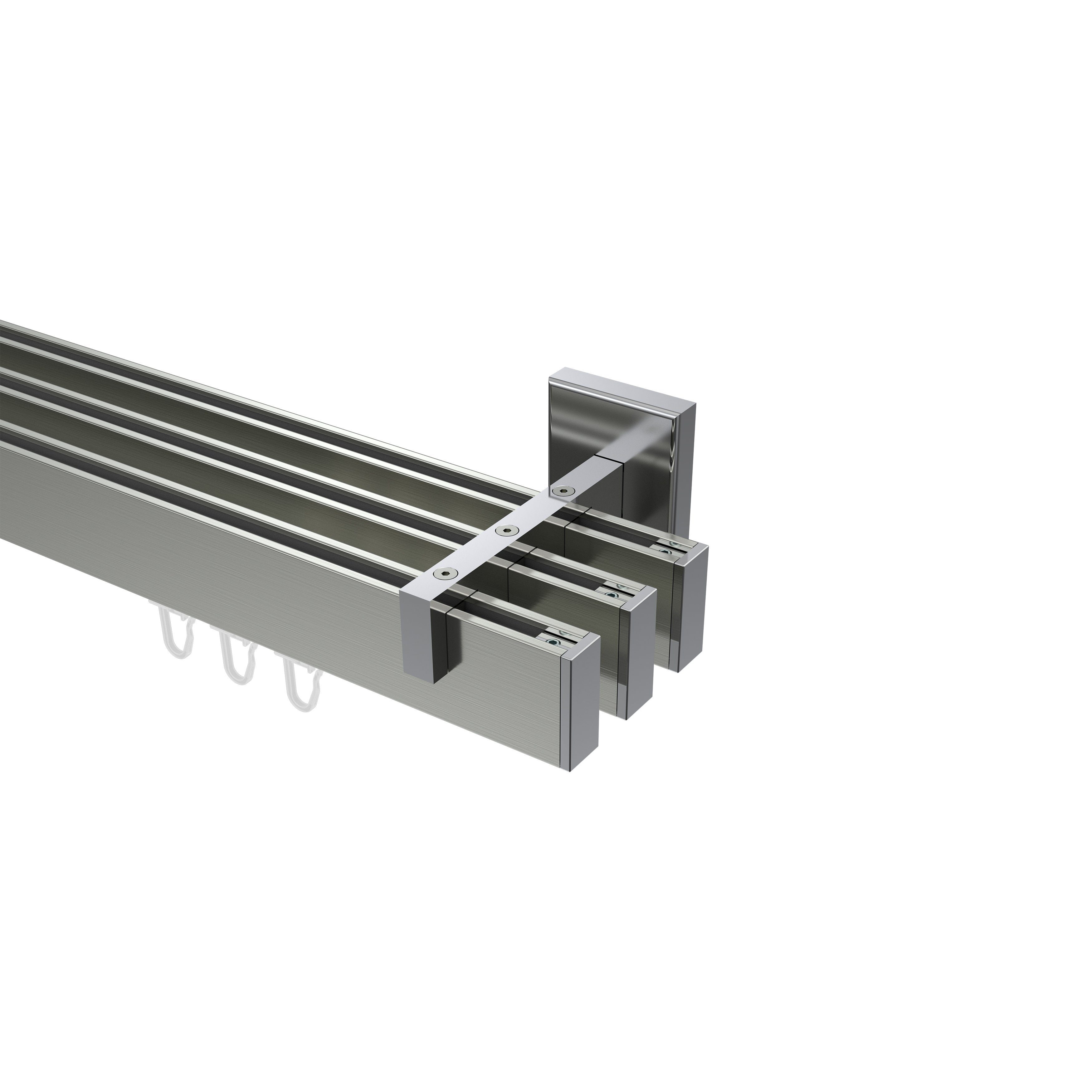 Chrom 3-läufig, Wandmontage, Edelstahl-Optik 14x35 mm, Paxo, Smartline eckig, INTERDECO, / Gardinenstange