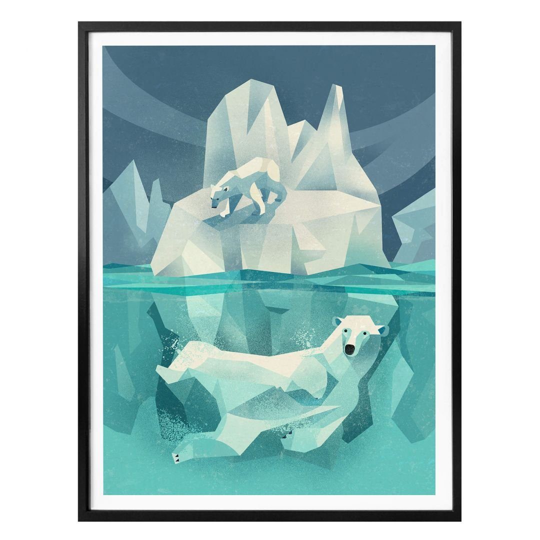 K&L Wall Art Poster Poster Braun Blau Eiszeit Nordpol Eisbär Deko Polar Bär, Kinderzimmer Wandbild modern