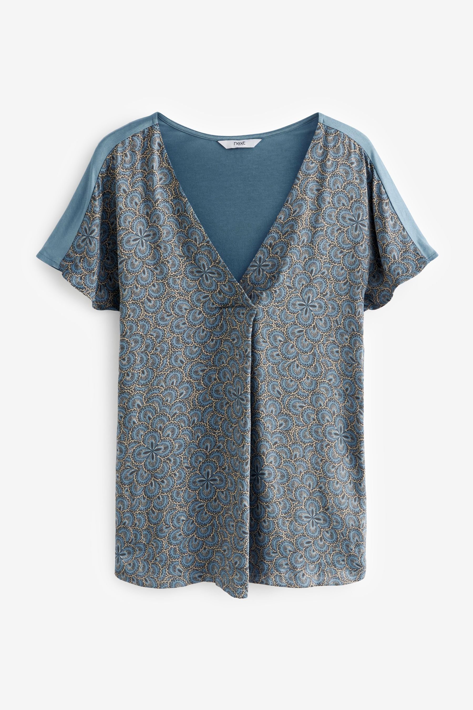 (1-tlg) mit Next Satin Floral Blue aus Kurzärmeliges V-Ausschnitt T-Shirt Longshirt