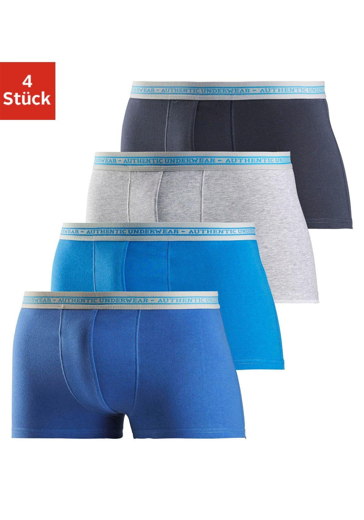 AUTHENTIC UNDERWEAR Boxer (Packung, 4-St), schwarzer Webbund mit Logoschriftzug blau, türkis, grau-meliert, marine