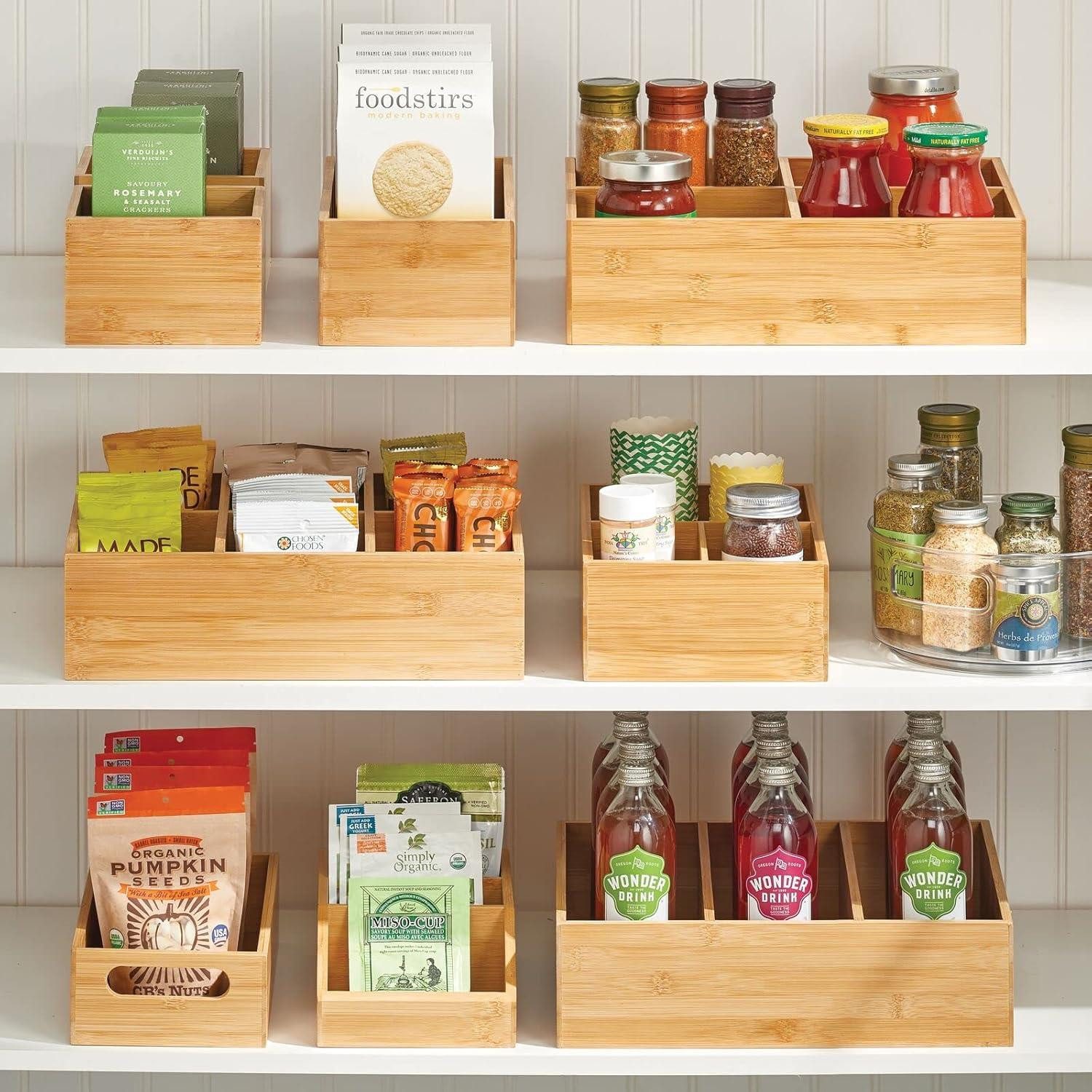 mDesign Aufbewahrungssystem mDesign Teebox Gewürzbox Holz Organizer 6 Fächer 2er-Set Bambus Natu