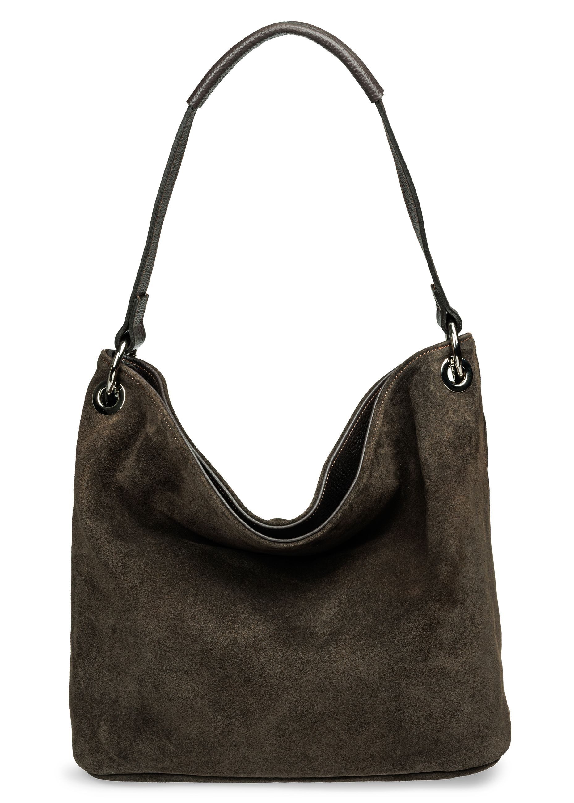 Caspar Schultertasche Damen Veloursleder Handtasche Klassisch - PREMIUM LINE - Modell No.580, 100% italienisches Leder, samtig weich, angenehmer Tragekomfort