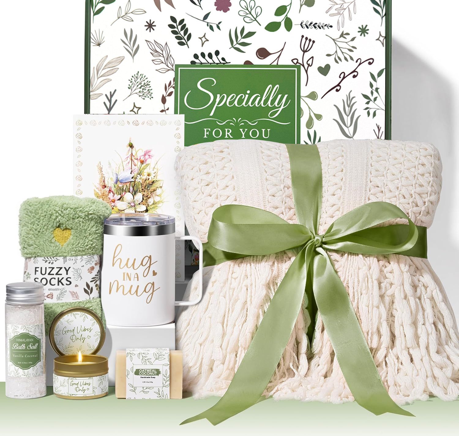 Futicare Pflege-Geschenkbox Geburtstagsgeschenke für Frauen, Selbstpflegegeschenke für Frauen mit Thermobecher, Kuschelsocken, Duftkerze, Badesalz, handgemachter Seife & Decke, –Geschenkidee für Muttertag, Valentinstag, Geburtstag oder Weihnachten