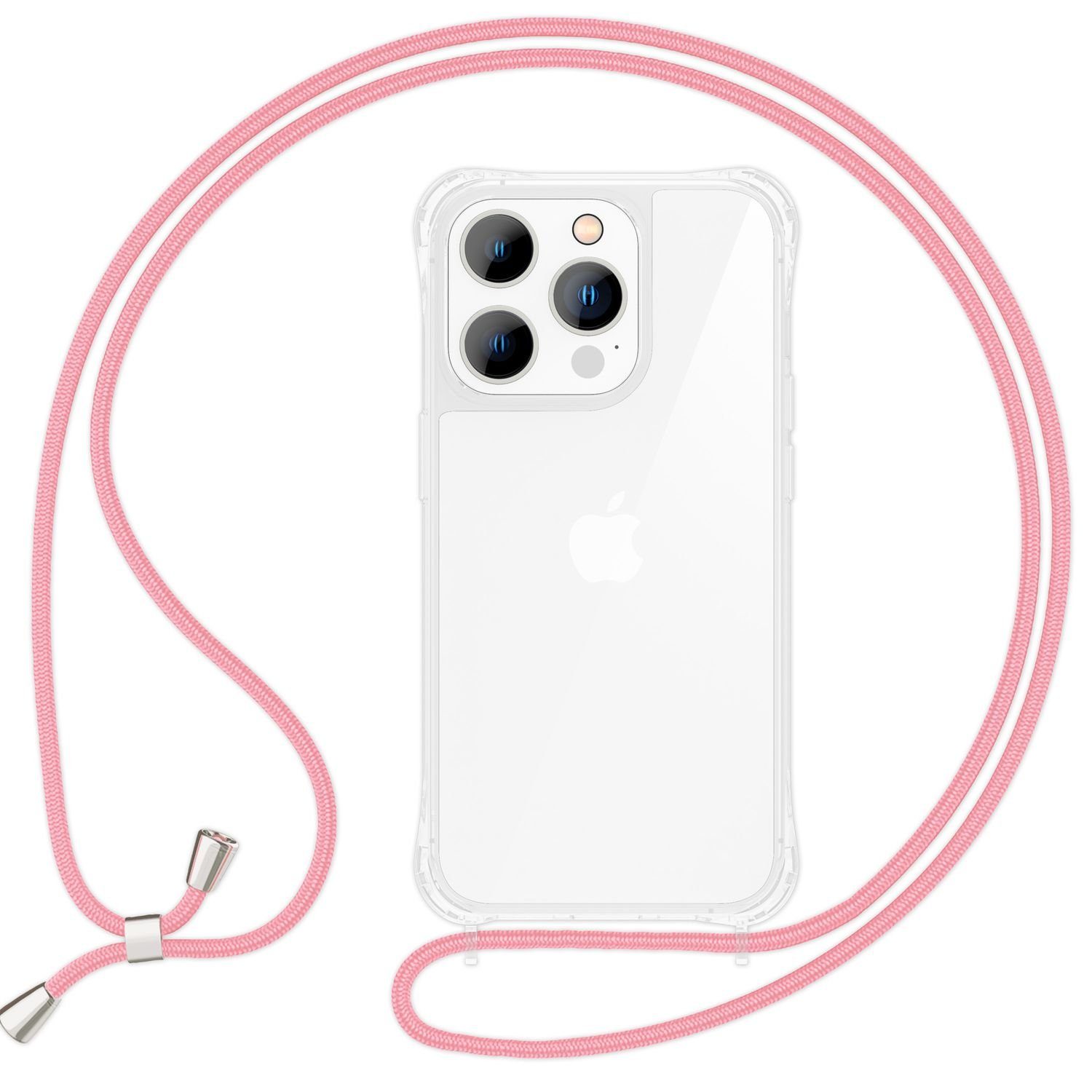 Nalia Handykette Apple iPhone 15 Pro 15,5 cm (6,1 Zoll), Klare Hülle mit Kette zum Umhängen / Handykette Band / Transparent