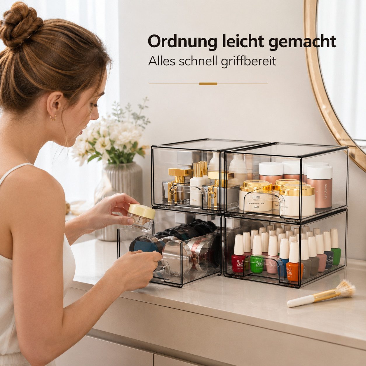 Best for Home Schubladenbox Platzsparend stapelbar transparent 4-teilig kompakt und vielseitig, (Aufbewahrungsschubladen-Set, 4-St., 4-teilig), Transparent, sta – Bild 3 von 5