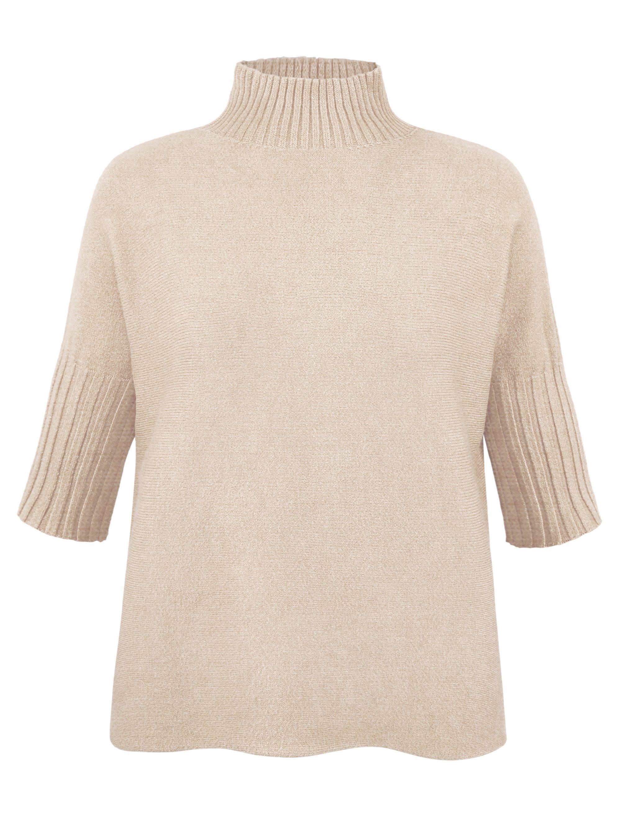 dy_mode Kurzarmpullover Damen Kurzarmpullover mit Stehkragen Feinstrickshirt Strickoberteil in Unifarbe, mit Stehkragen, Halbarm