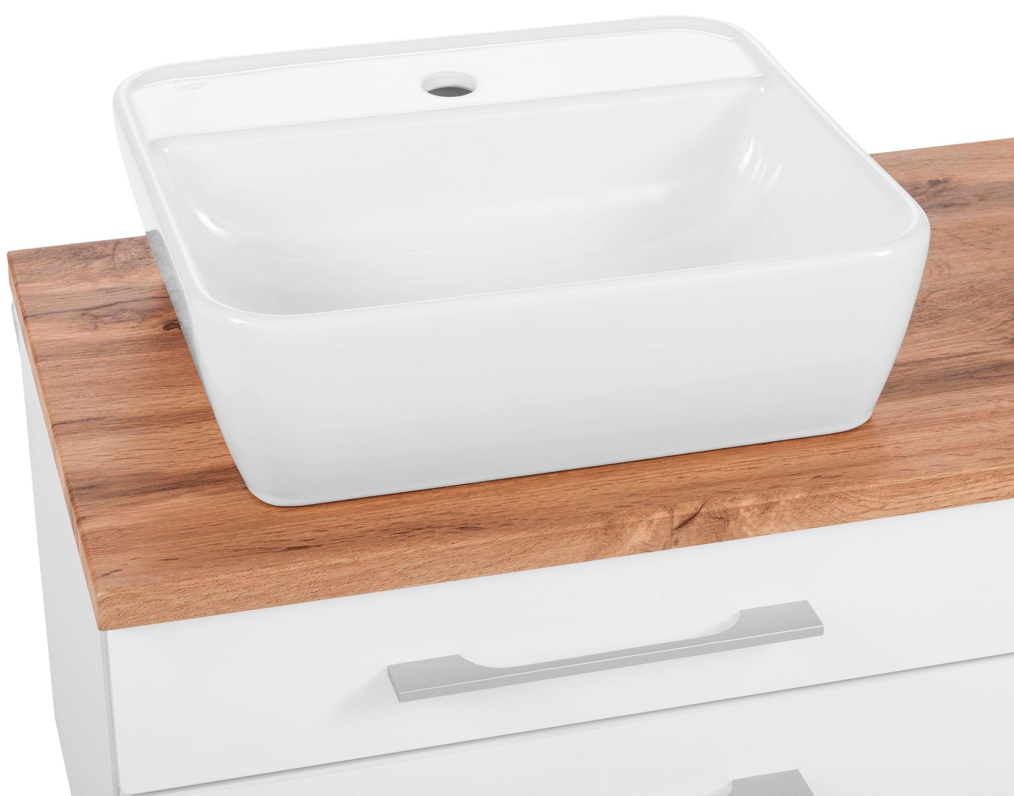 HELD MÖBEL Waschbeckenunterschrank Badmöbel, Waschtisch inkl. 90 | Breite Waschbecken, weiß cm Davos weiß