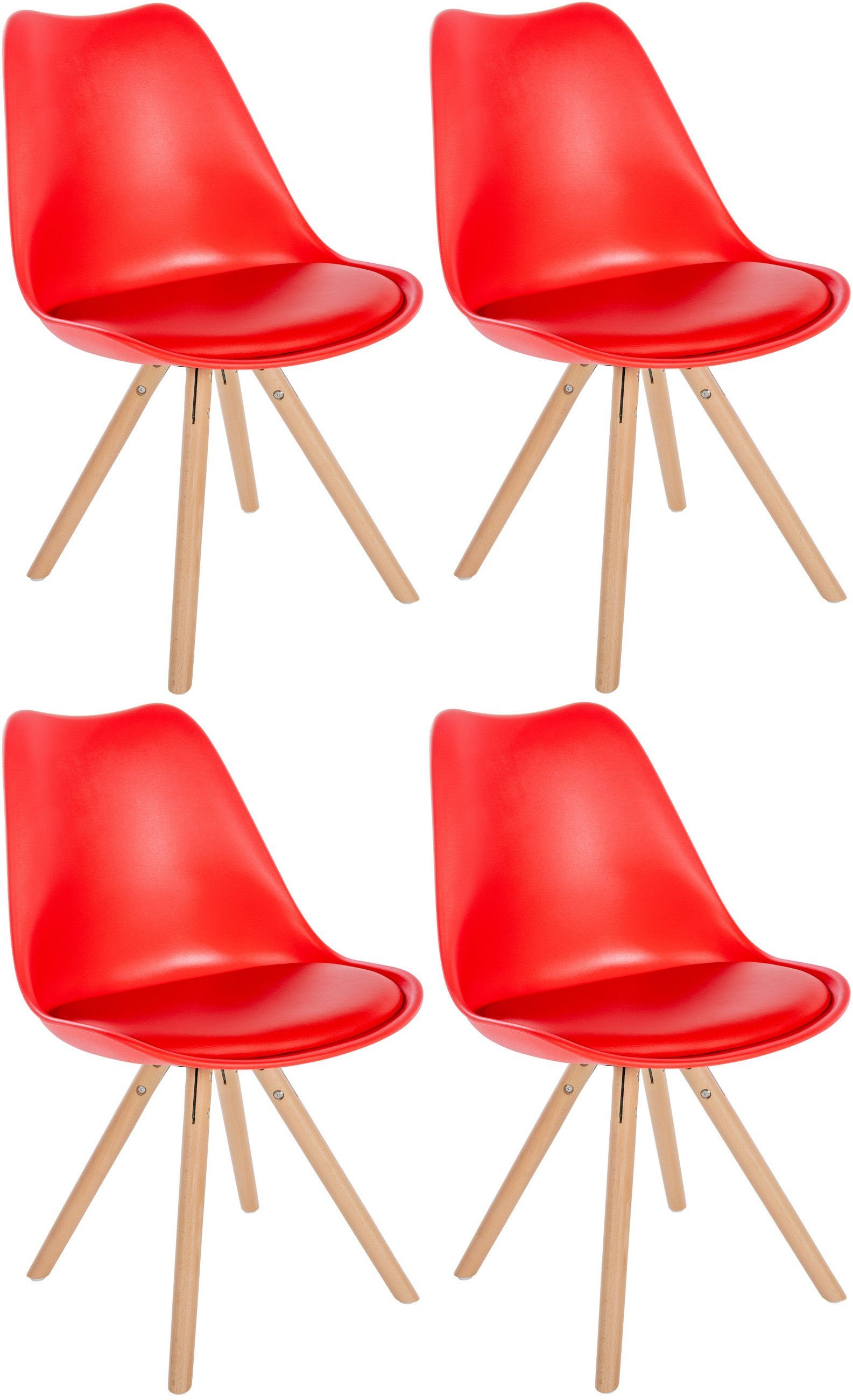 CLP Esszimmerstuhl Sofia Kunststoff (4er Set), gepolstert, Holzgestell rot | Stühle