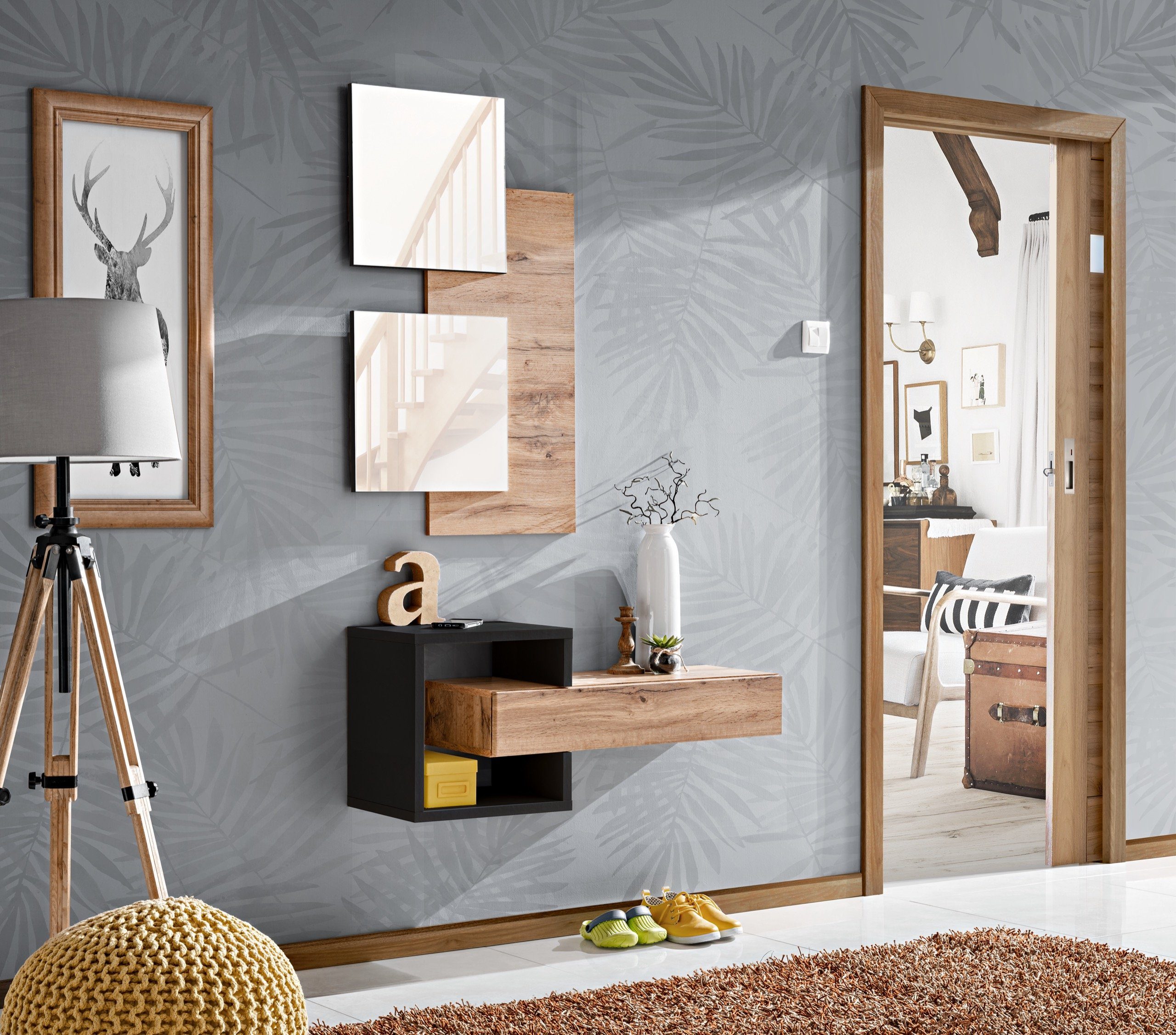 Garderoben-Set Flurgarderobe EASY II mit Spiegel und Push-Click System 2 Varianten
