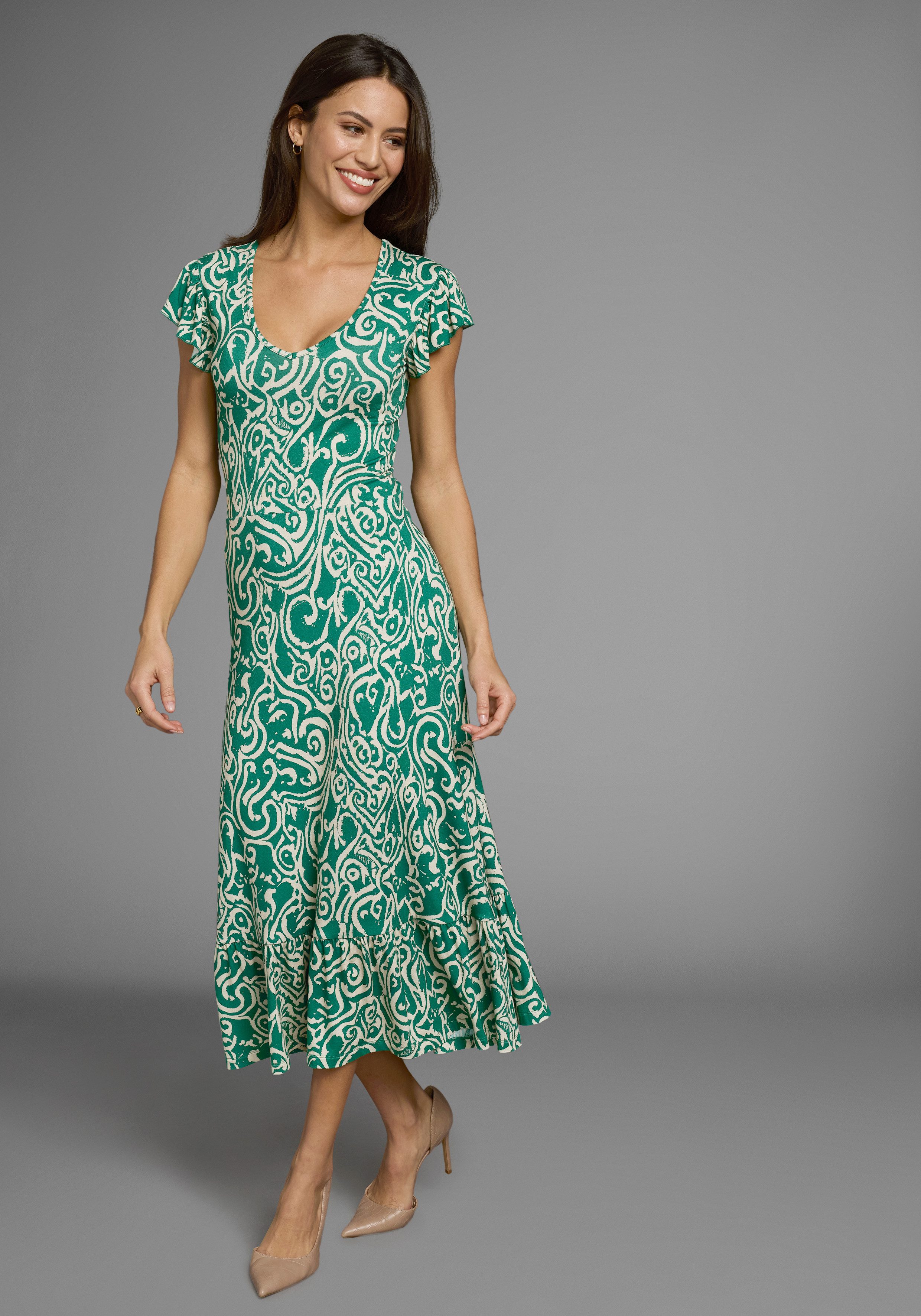 Laura Scott Sommerkleid mit Alloverdruck & leicht gerafften Flügel-Ärmeln günstig online kaufen