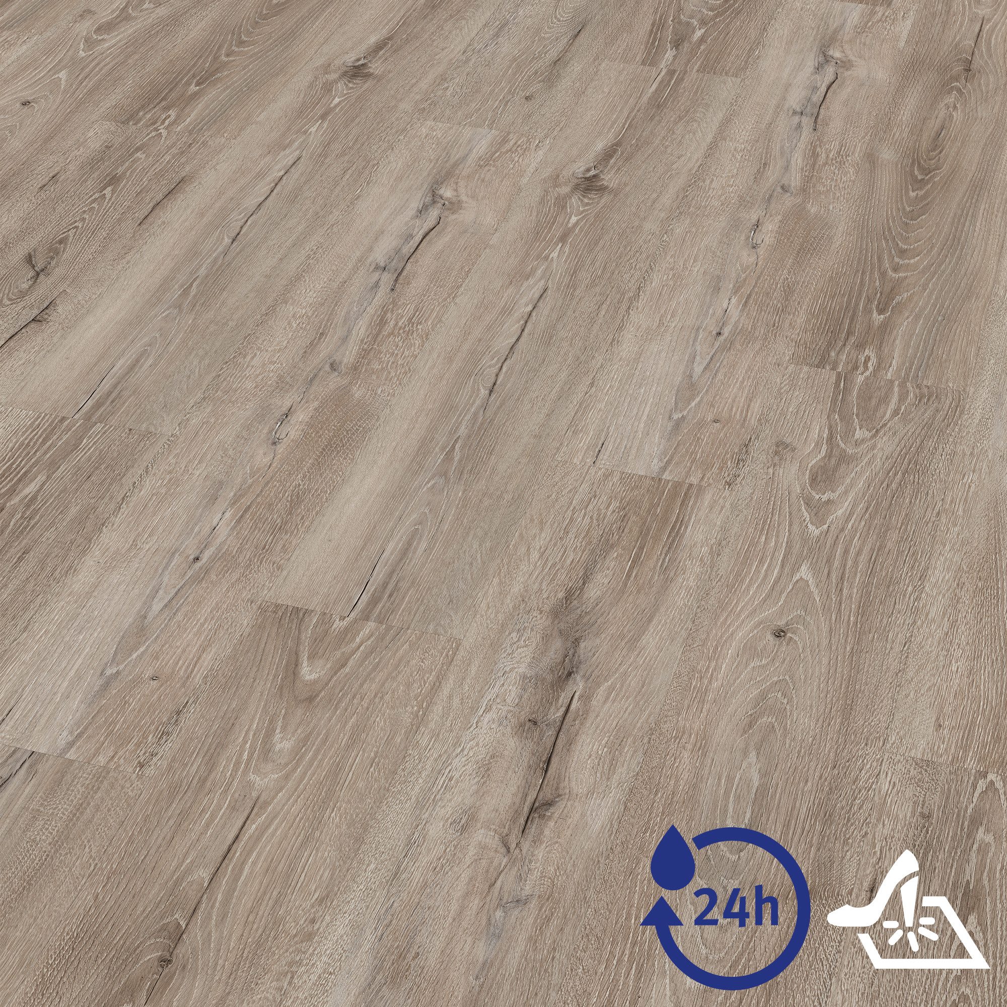 EGGER Vinylboden Aquadura EDF204 Panora Eiche grau (7,5mm, 1,995qm), Wasserbeständig, Holzbasierter elastischer Bodenbelag mit HDF Trägerplatte