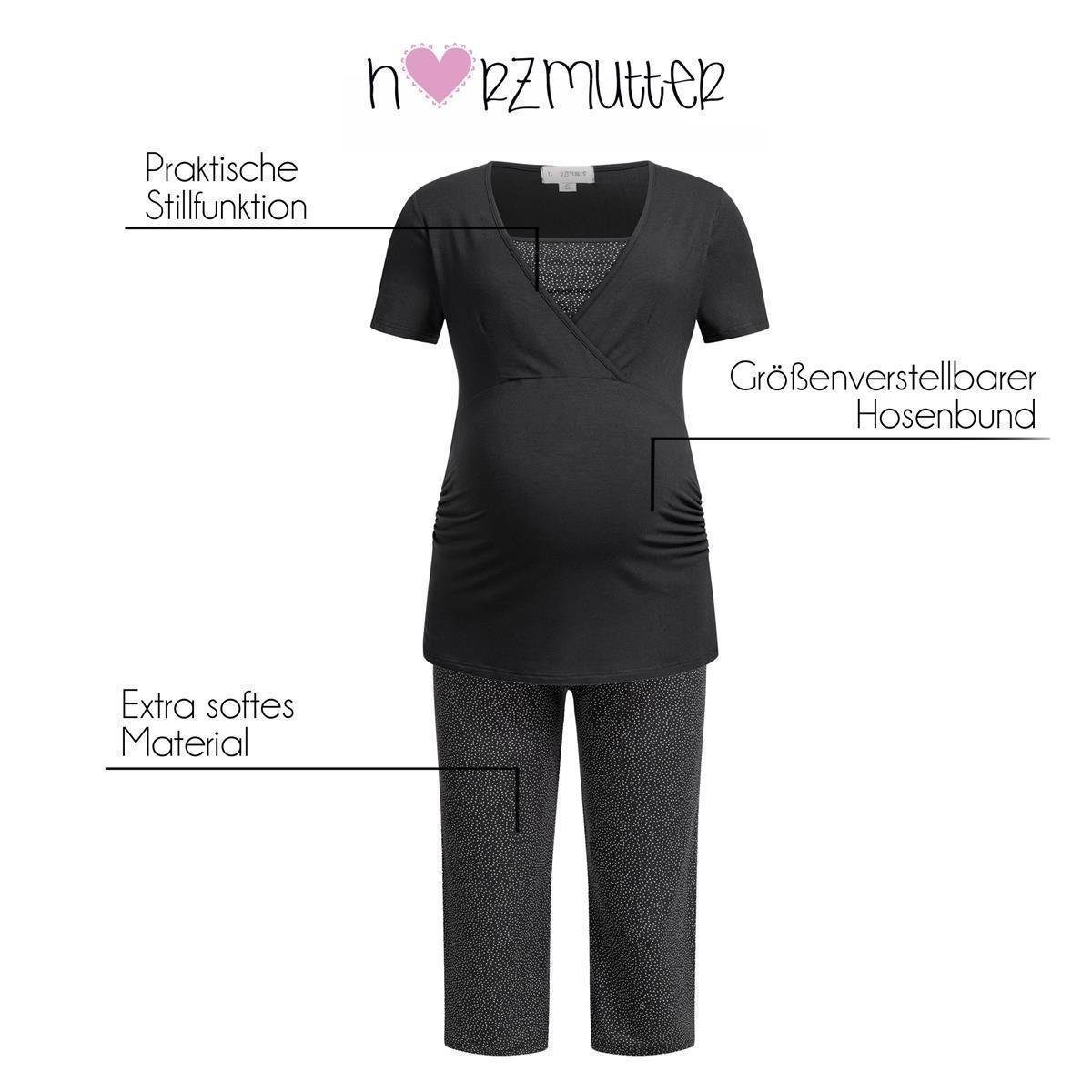 Herzmutter Umstandspyjama Stillpyjama - Schwangerschaft Grau/Tupfen tlg) Kurz Soft Muster - - (2