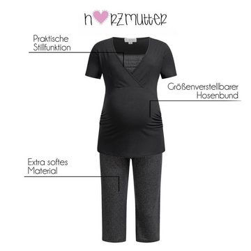 Herzmutter Umstandspyjama Stillpyjama Kurz - Schwangerschaft - Soft - Muster (2 tlg)