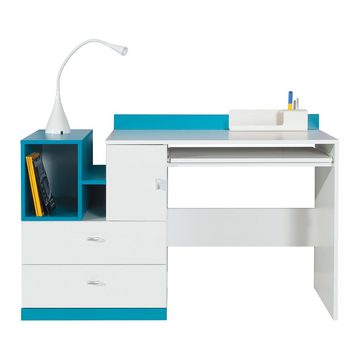 Lomadox Jugendzimmer-Set MIJAS-133, (Sparset, 7-St), mit Jugendbett 90x200 cm Schränken Schreibtisch modern weiß mit türkis
