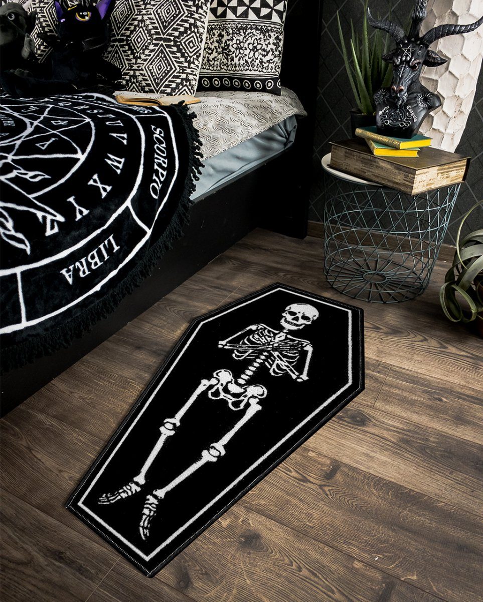 Horror-Shop Teppich Schwarzer Sarg mit Skelett günstig online kaufen