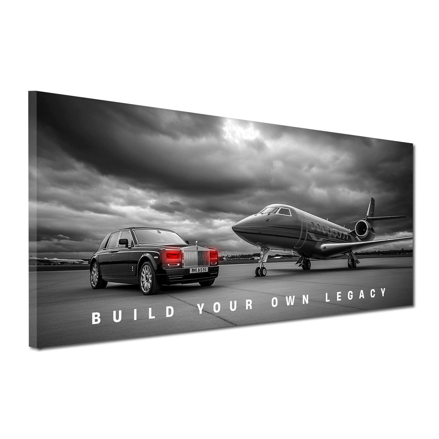 Artedinoi Leinwandbild Luxus Auto Jet Motivation Erfolg Leinwandbild Wandbild Kunstdruck XL W, Luxusauto und Privatjet