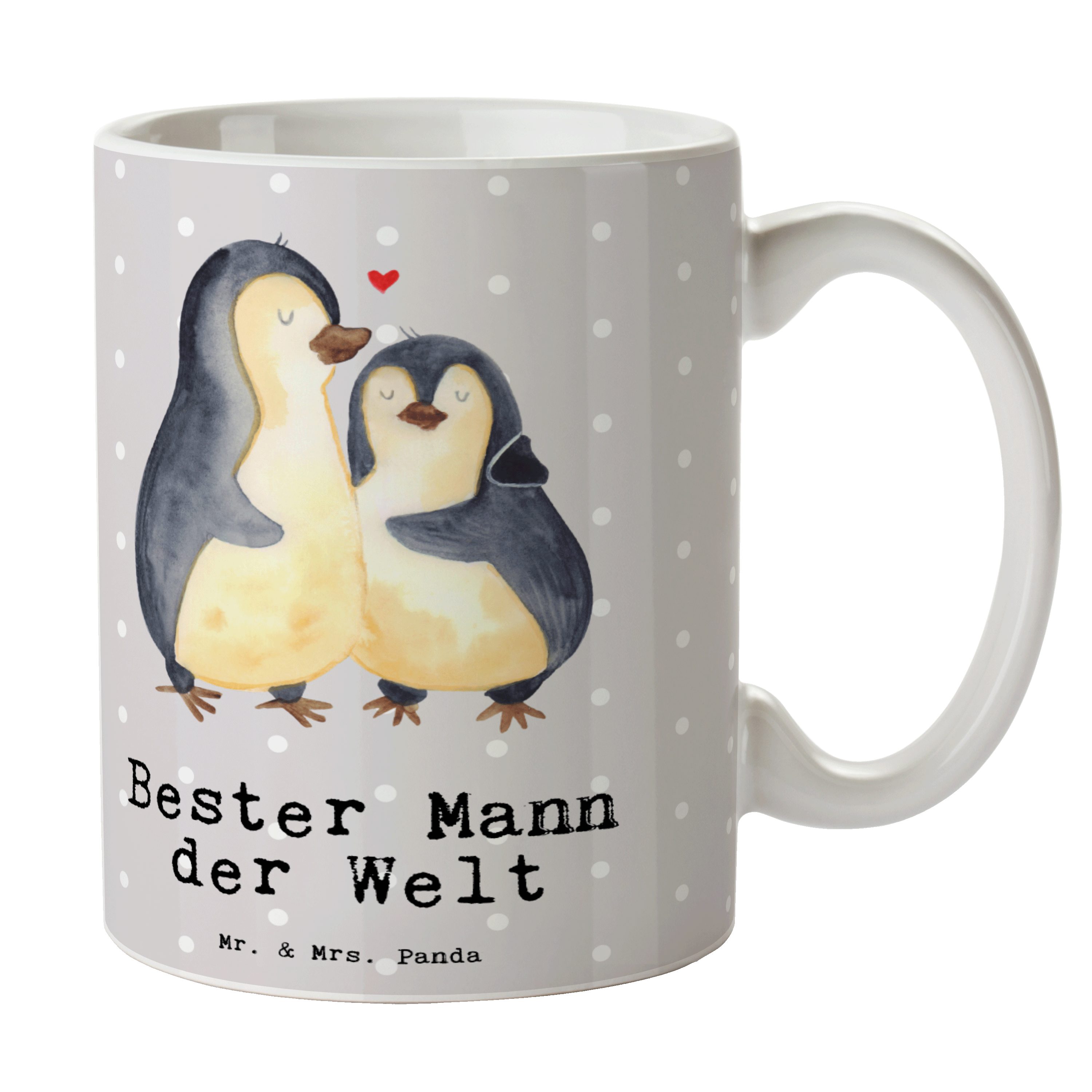 Mr. & Mrs. Panda Tasse Pinguin Bester Mann der Welt - Grau Pastell - Geschenk, Lebensgefährt, Keramik
