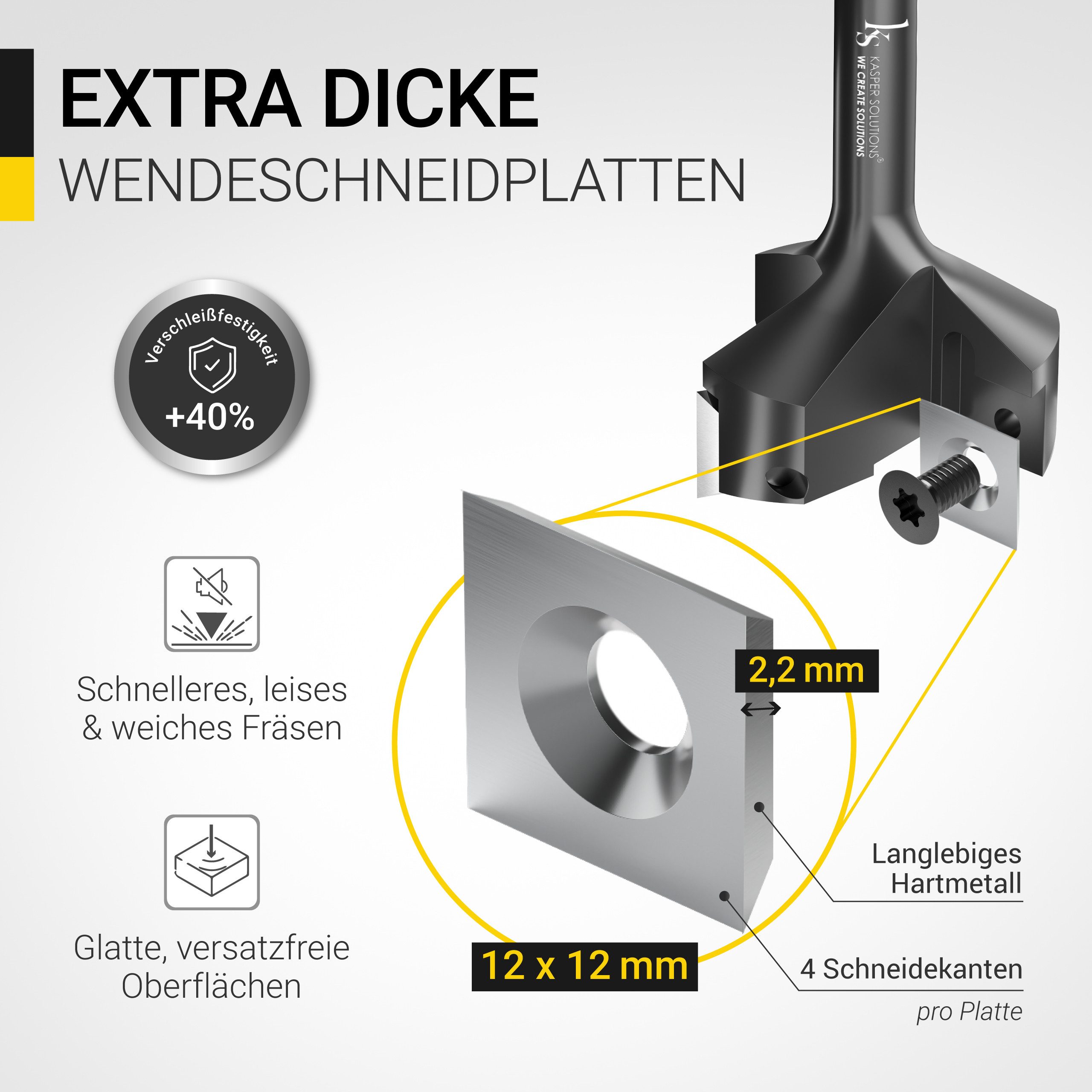 Kasper Solutions® Wendeplattenfräser Kasper Solutions® Profi Planfräser 8mm Schaft / 12mm Schaft, Profi Planfräser, Wendeschneidplatten ebenfalls erhältlich, Ex – Bild 4 von 5