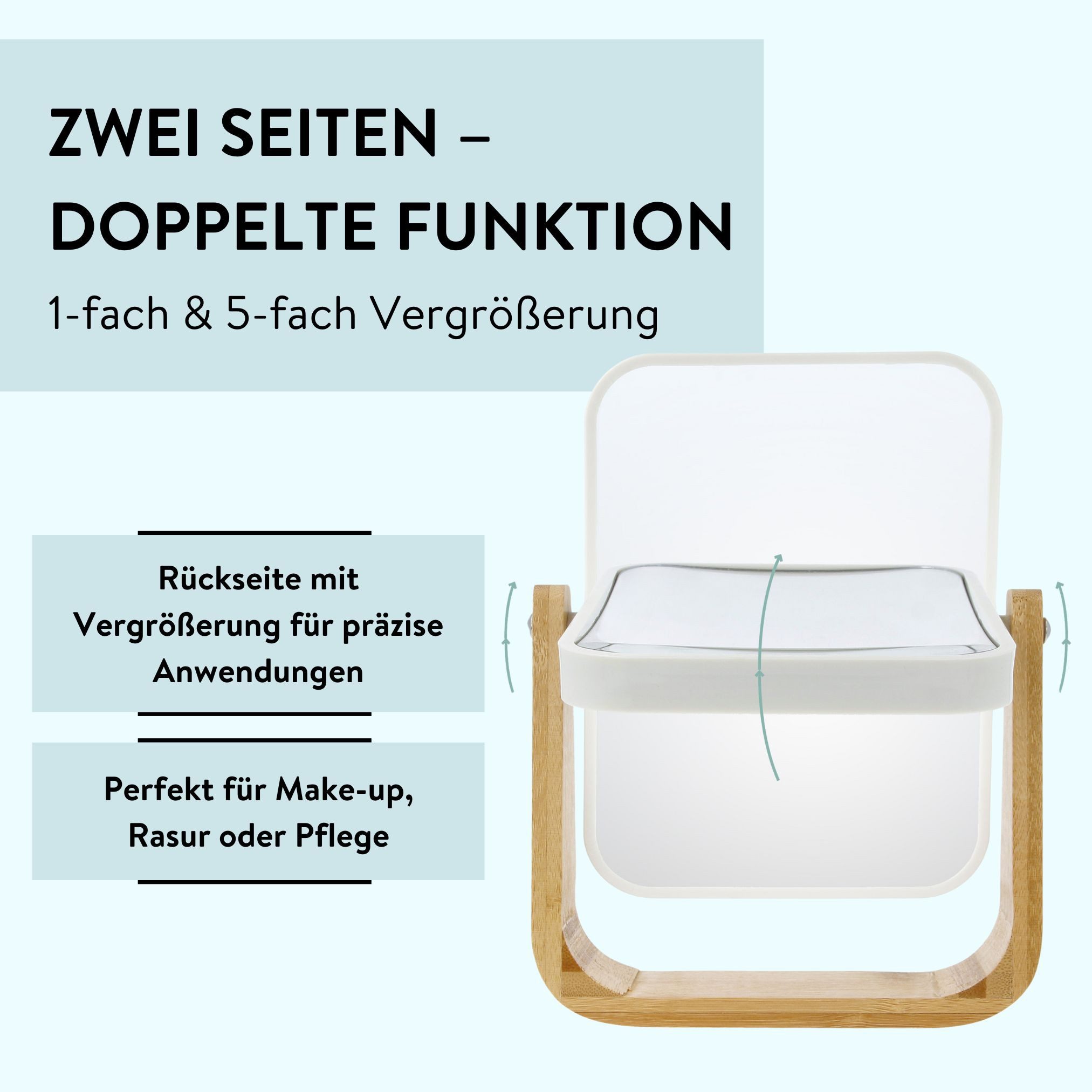 PARSA Beauty Standspiegel Essential Kosmetikspiegel mit Bambusfuß & 5-fach Vergrößerung