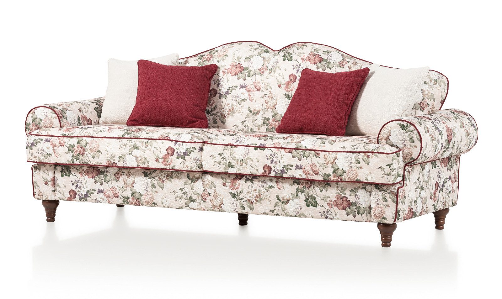 Furn.Design Sofa Elita, 3,5-Sitzer in beige mit Blumenmuster, Landhausstil, mit Bonell Federkern