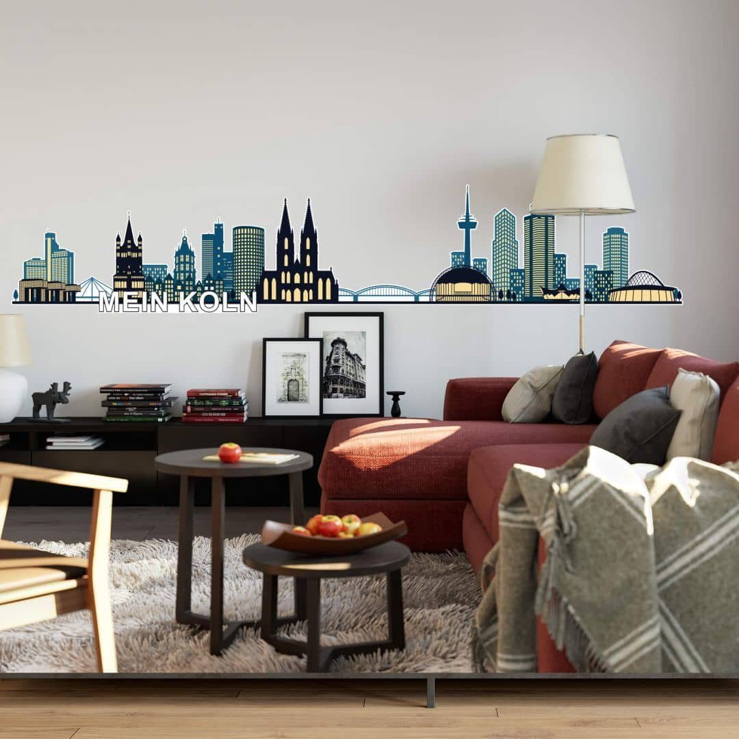 K&L Wall Art Wandtattoo Stadt Wandtattoo Köln Skyline schwarz Fußball Fanartikel 120cm, Wandbild selbstklebend, entfernbar