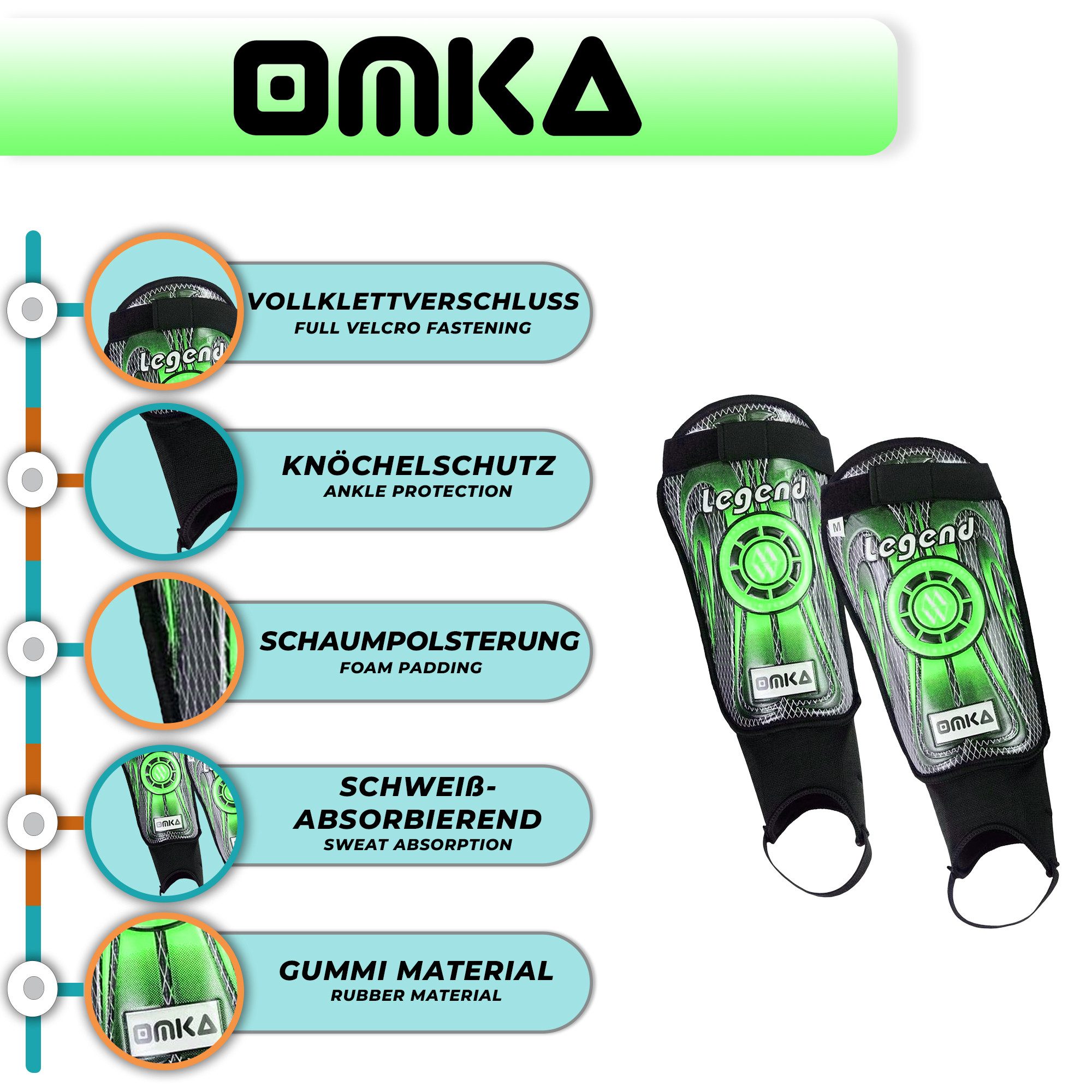 OMKA Fußball Schienbeinschoner OK400, Shinguard Schienbeinschoner Fußball-Schützer – Bild 5 von 5