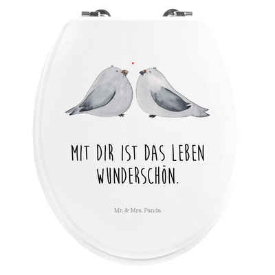 Mr. & Mrs. Panda WC-Sitz Turteltauben Liebe - Weiß - Geschenk, Geschenk Hochzeit, große Liebe, (1-St), Freudige Designs
